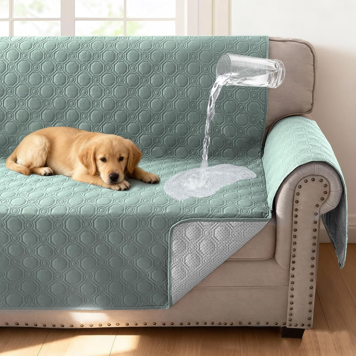 H.VERSAILTEX 100% Waterproof Couch Cover for 3 Cushion Sofa Triple Non Slip with Storage Pocket