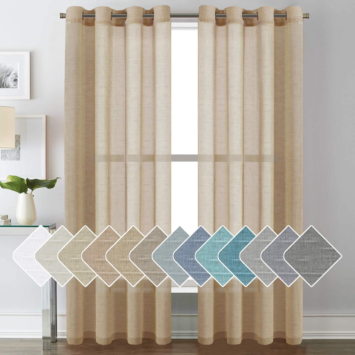 Natural Linen Semi Sheer Curtains Grommet Soft Privacy Drapes