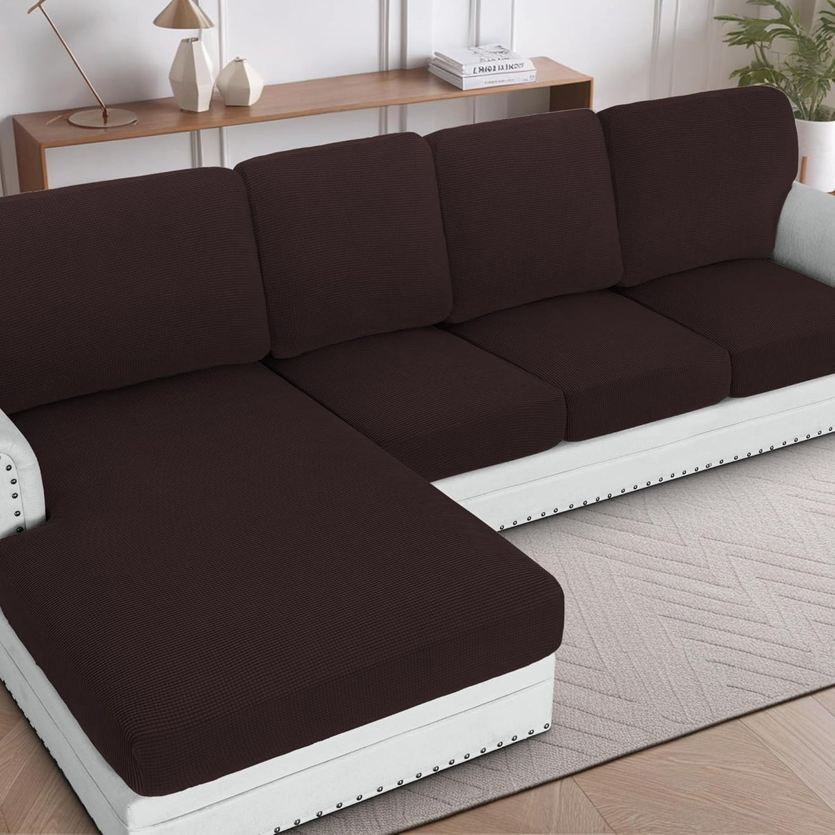H.VERSAILTEX Sectional Couch Covers 1 Piece Chaise Slipcover L Shape Separate Cushion Couch Cover for Both Left/Right Sectional Couch