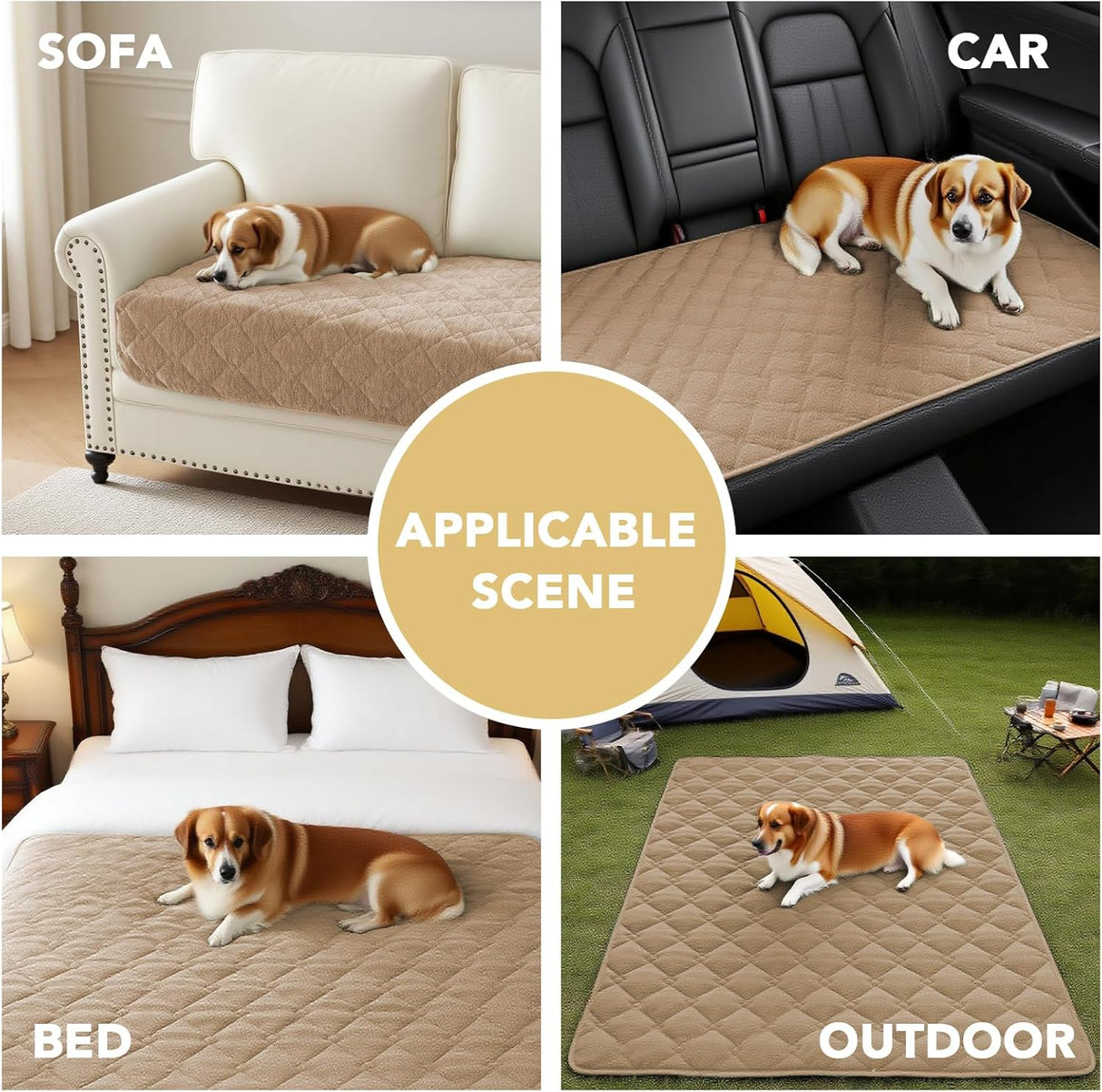 H.VERSAILTEX Couch Cover Chenille Pet Fuzzy Sofa Covers for 3 Cushion Couch Anti Slip Washable Sofa Slipcovers with Strap Soft Couch Protector Cover for Dogs Cats Kids(36" x 74",Khaki)