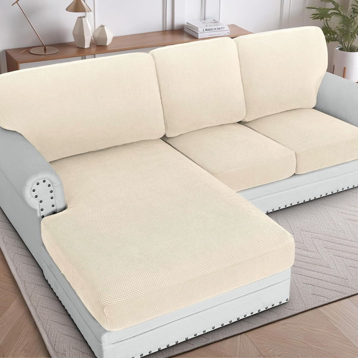 H.VERSAILTEX Sectional Couch Covers 1 Piece Chaise Slipcover L Shape Separate Cushion Couch Cover for Both Left/Right Sectional Couch