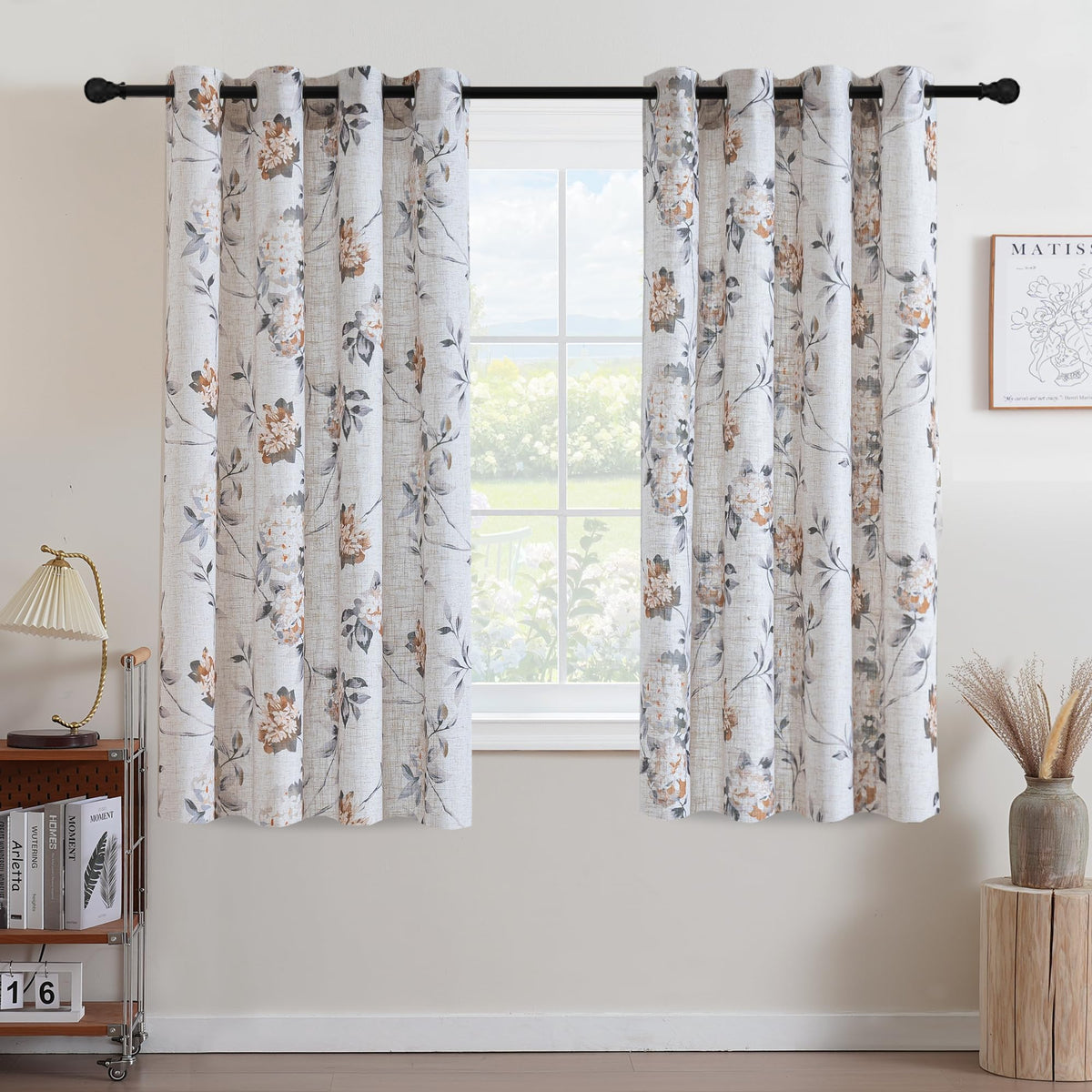 H.VERSAILTEX Linen Blend Curtains for Living Room Printed Floral Curtain Grommet Farmhouse Flower Patterned Drapes Window Treatment Panels Set of 2 Panels, 52" W x 84" L, Belinna Floral - Orange