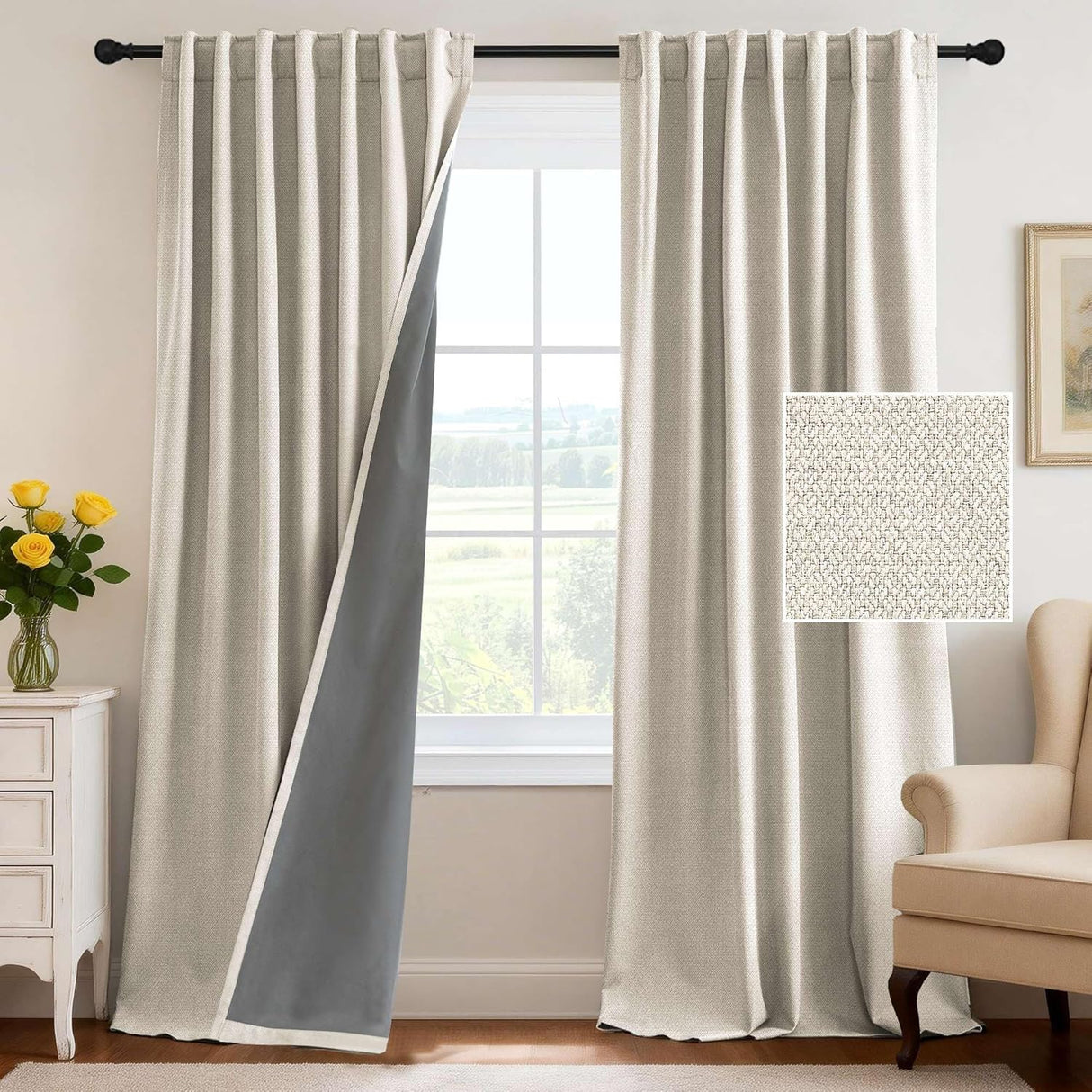 H.VERSAILTEX 100% Blackout Curtains Back Tab Full Light Blocking Thermal Insulated 2 Panels