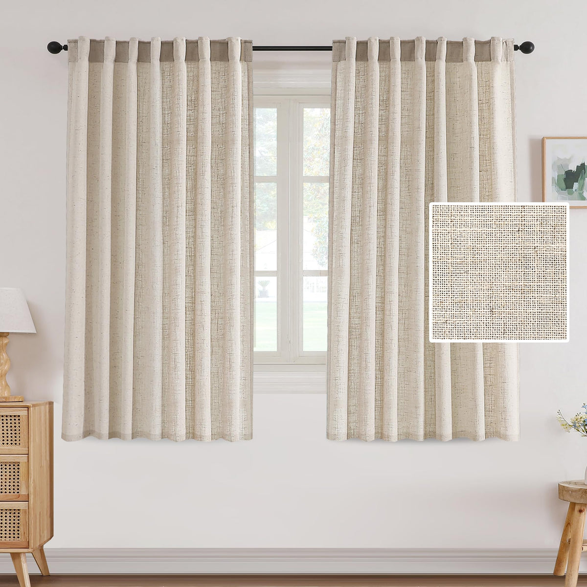 H.VERSAILTEX Light Filtering Linen Curtains 84 Inch for Bedroom, Pale Oak