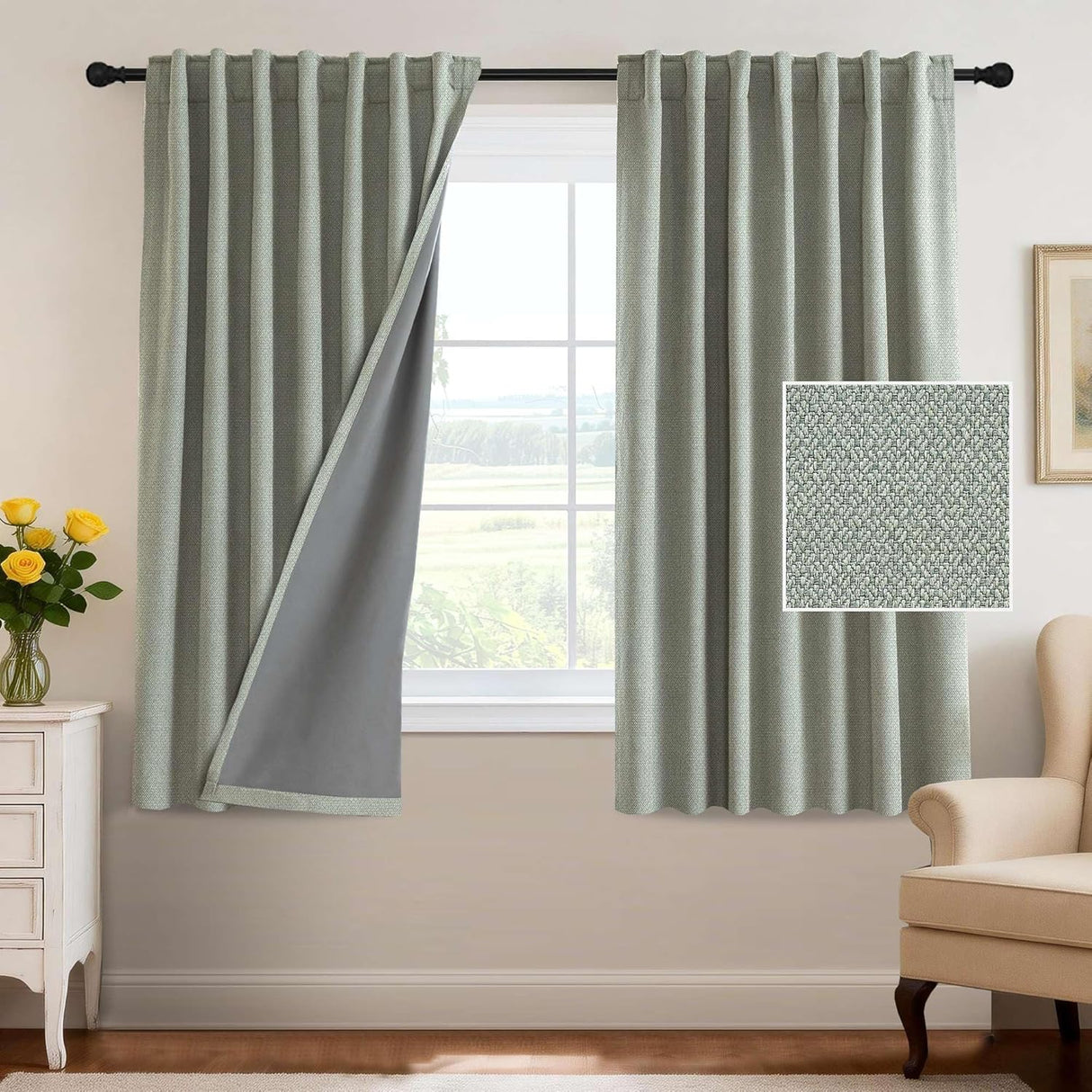 H.VERSAILTEX 100% Blackout Curtains Back Tab Full Light Blocking Thermal Insulated 2 Panels