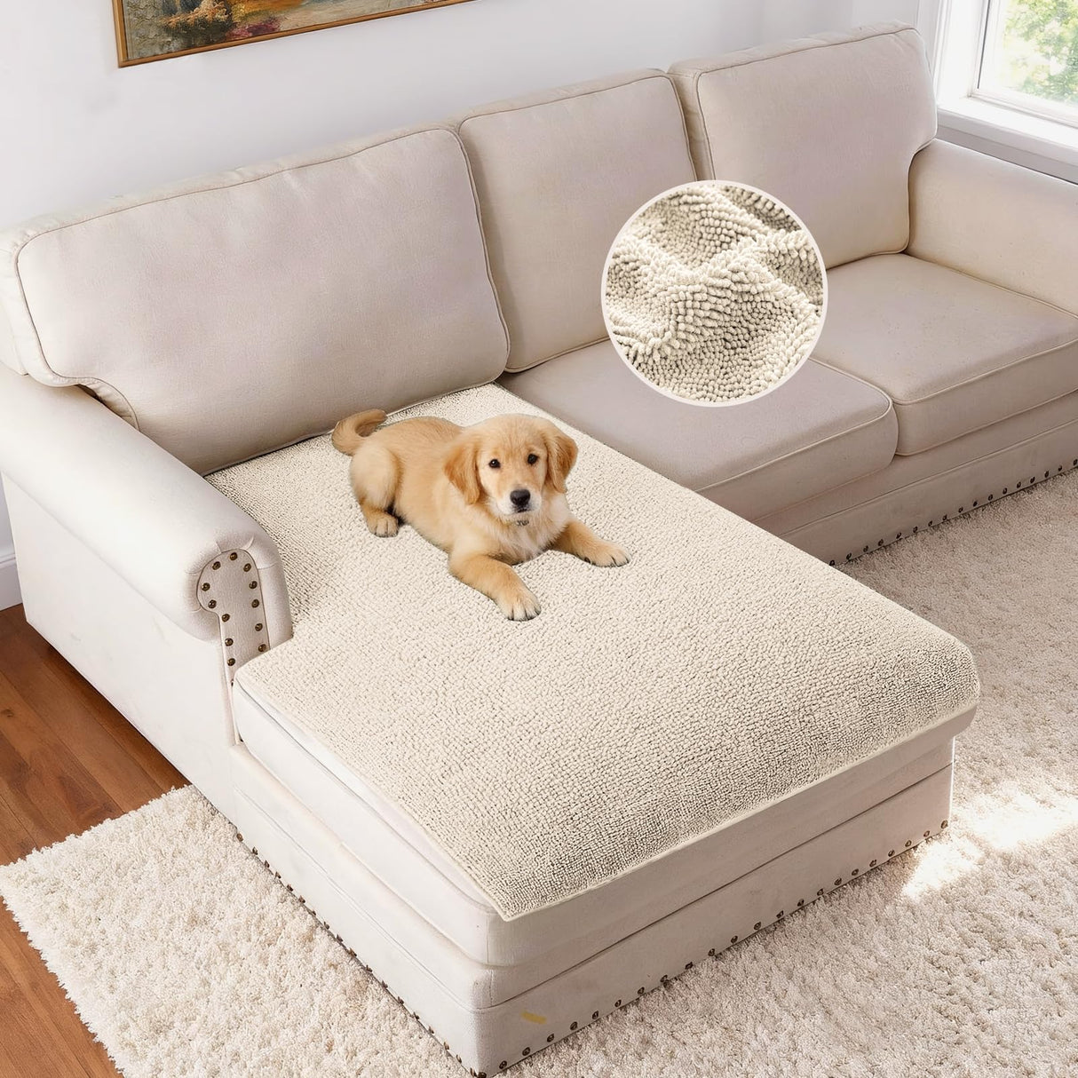 H.VERSAILTEX Non Slip Pet Couch Cover Chenille Dog Bed Protector Thick Soft Sofa Slipcover Pet Friendly Washable Couch Cushion Covers for Pets (30" x 53", Sage)