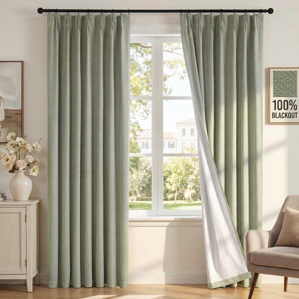 H.VERSAILTEX Ivory Pinch Pleated 100% Blackout Curtains 84 Inches Long