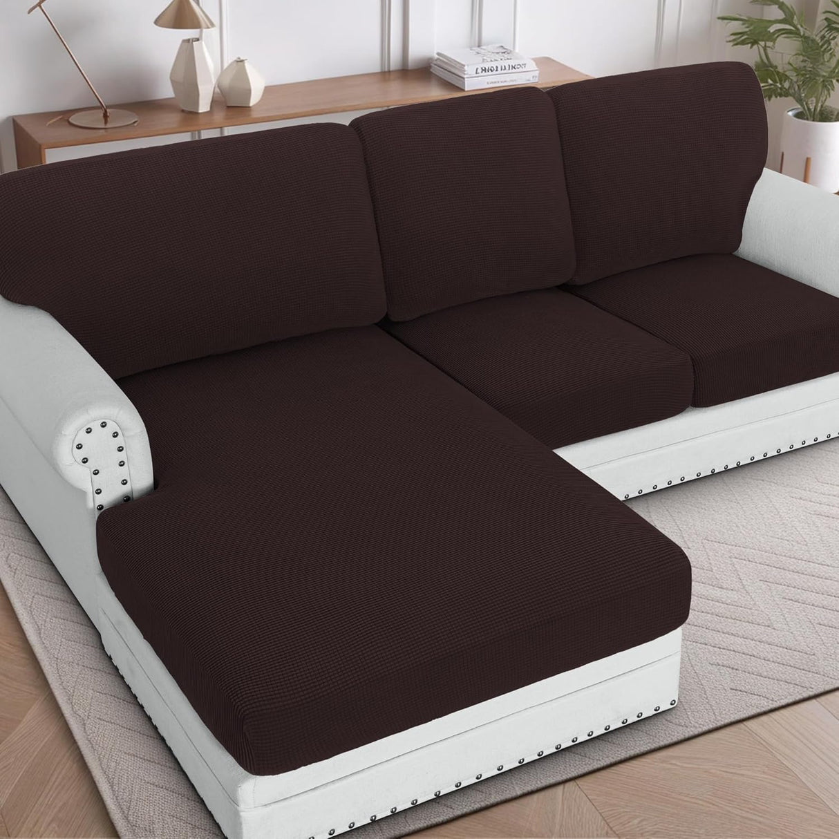 H.VERSAILTEX Sectional Couch Covers 1 Piece Chaise Slipcover L Shape Separate Cushion Couch Cover for Both Left/Right Sectional Couch