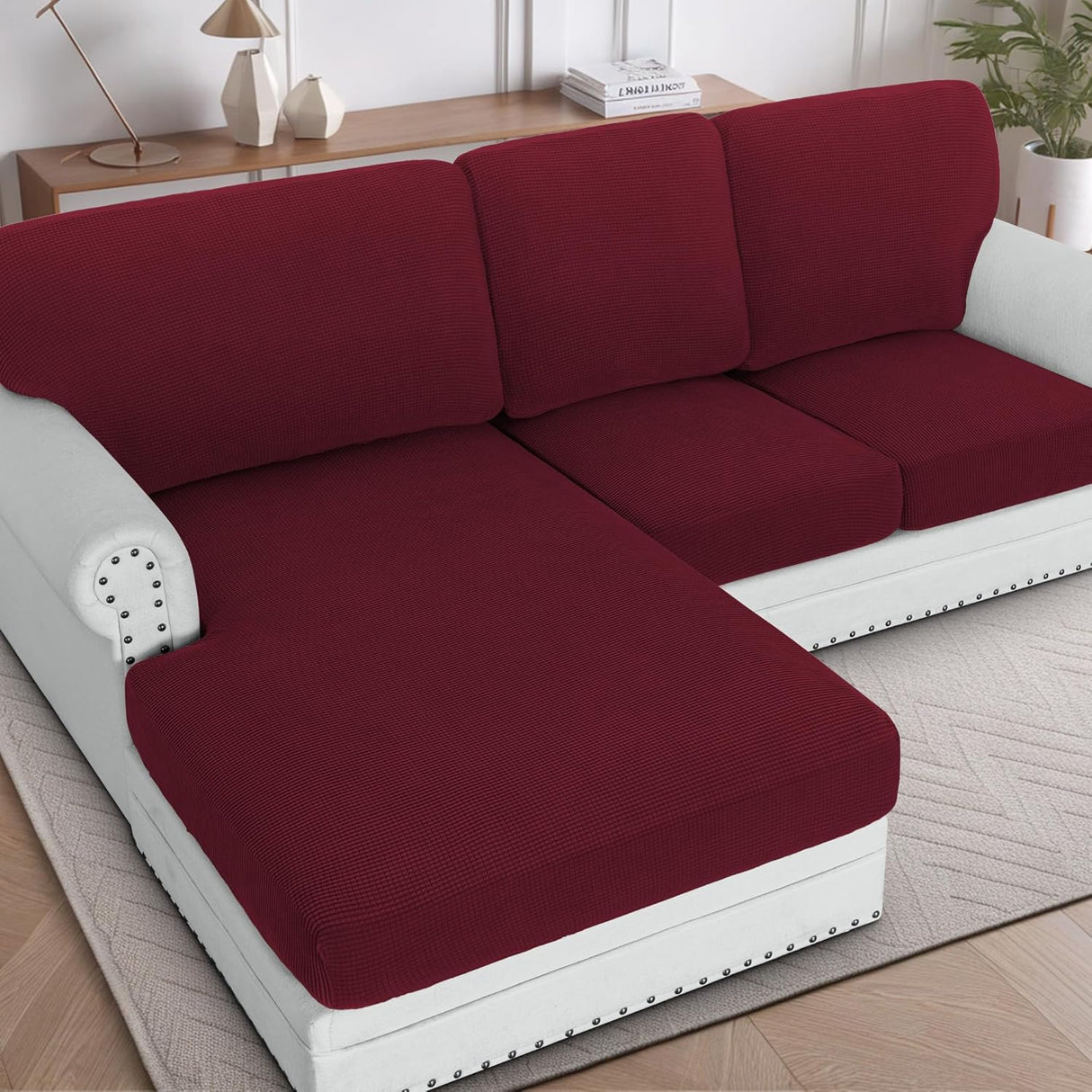 H.VERSAILTEX Sectional Couch Covers 1 Piece Chaise Slipcover L Shape Separate Cushion Couch Cover for Both Left/Right Sectional Couch