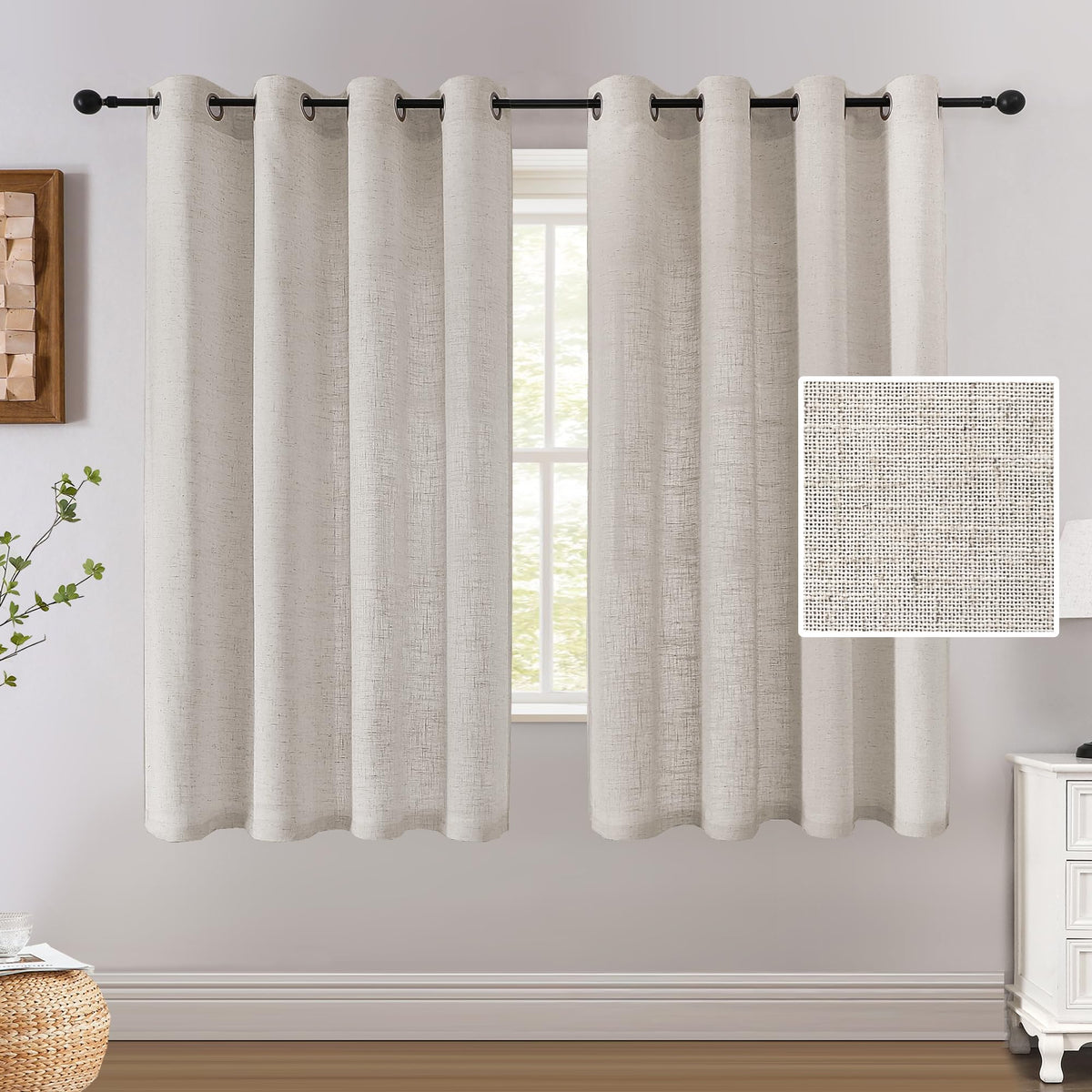 H.VERSAILTEX Light Filtering Linen Curtains 84 Inch for Bedroom, Pale Oak