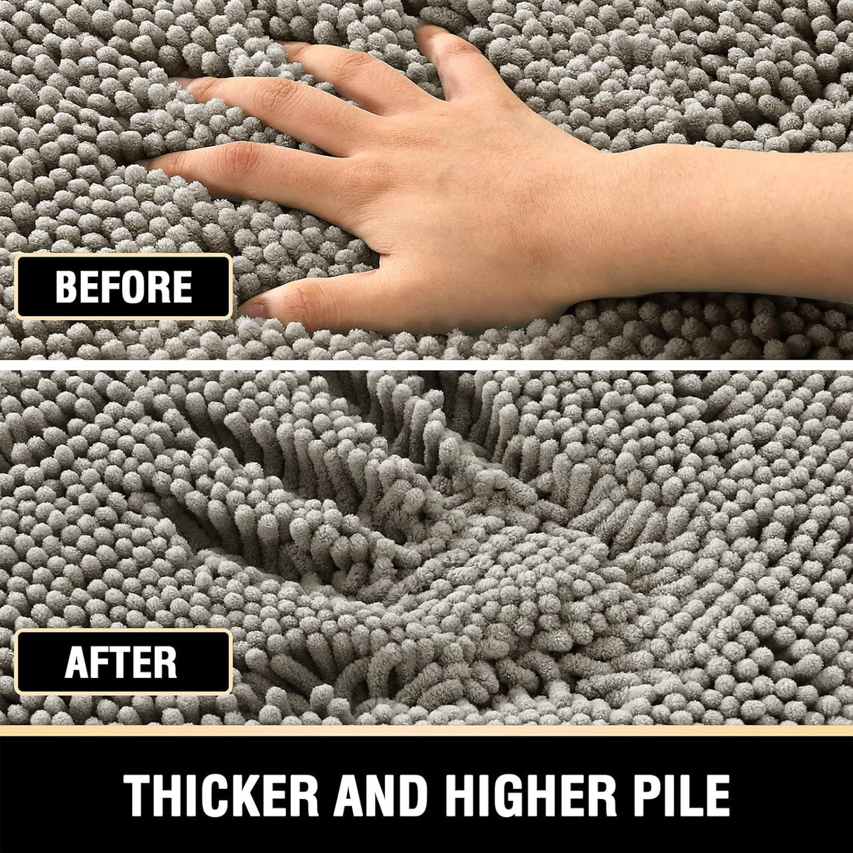 H.VERSAILTEX Bath Mat Bath Rug for Bathroom Luxury Chenille Bathroom Rug Mat Extra Soft and Absorbent Microfiber Shaggy Rugs Non Slip Rug Quick Dry Bath Mat Washable, 24 x 36 Inches, Dove Gray