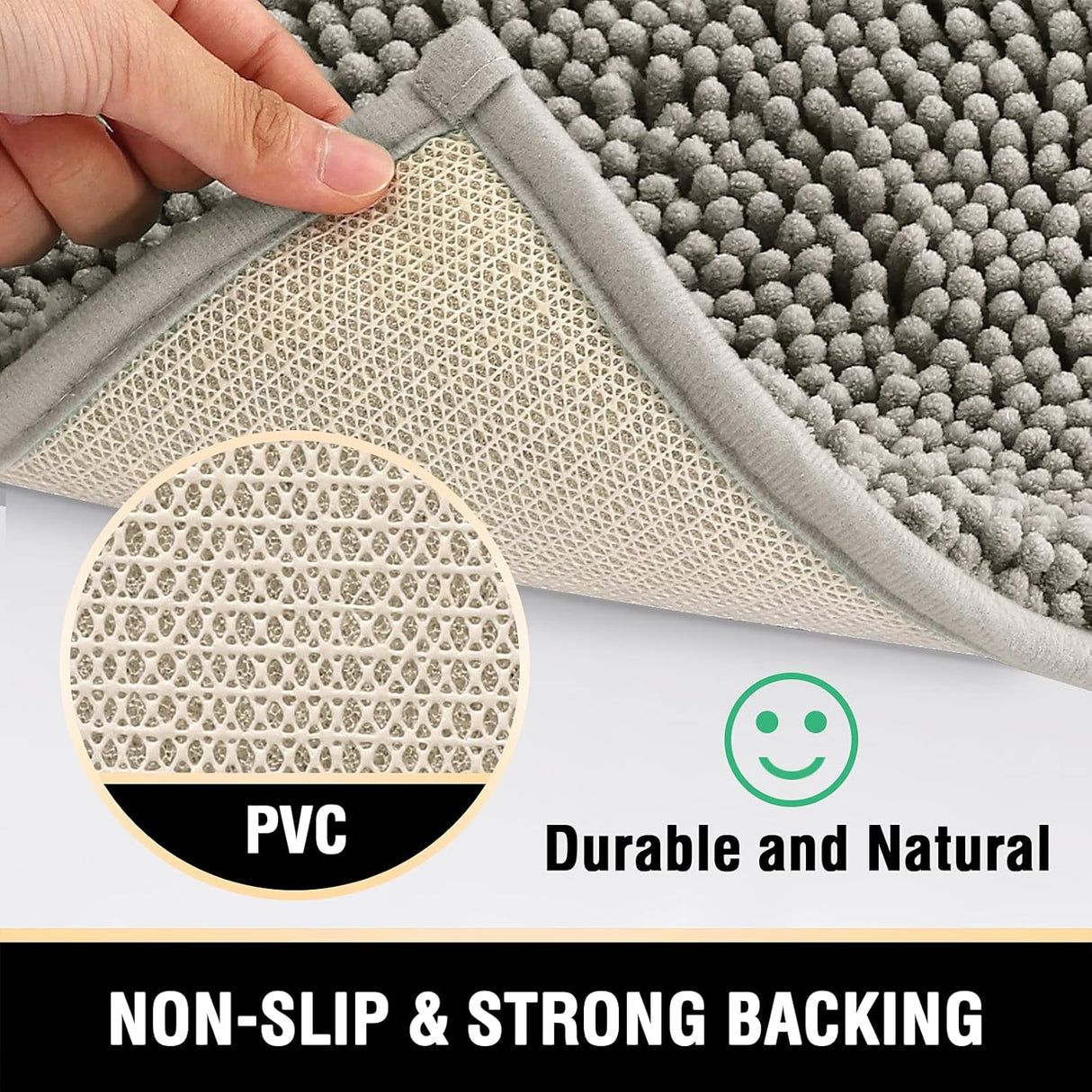 H.VERSAILTEX Bath Mat Bath Rug for Bathroom Luxury Chenille Bathroom Rug Mat Extra Soft and Absorbent Microfiber Shaggy Rugs Non Slip Rug Quick Dry Bath Mat Washable, 24 x 36 Inches, Dove Gray