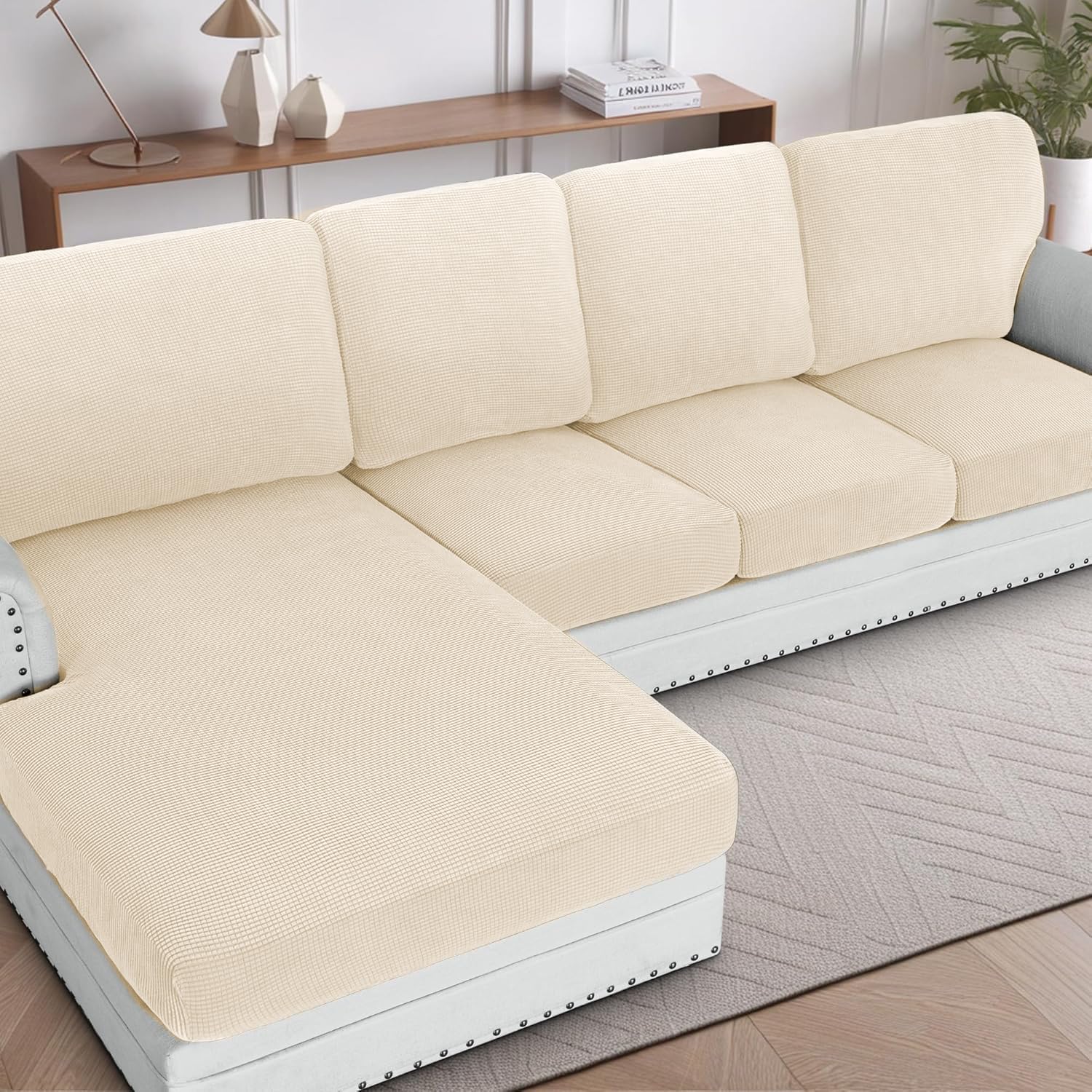 H.VERSAILTEX Sectional Couch Covers 1 Piece Chaise Slipcover L Shape Separate Cushion Couch Cover for Both Left/Right Sectional Couch