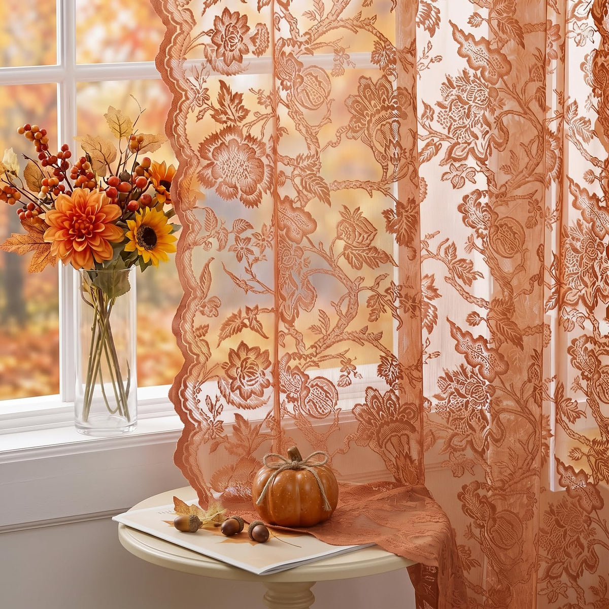 H.VERSAILTEX Cream Beige Lace Curtains 84 Inches Long 2 Panels, Rod Pocket