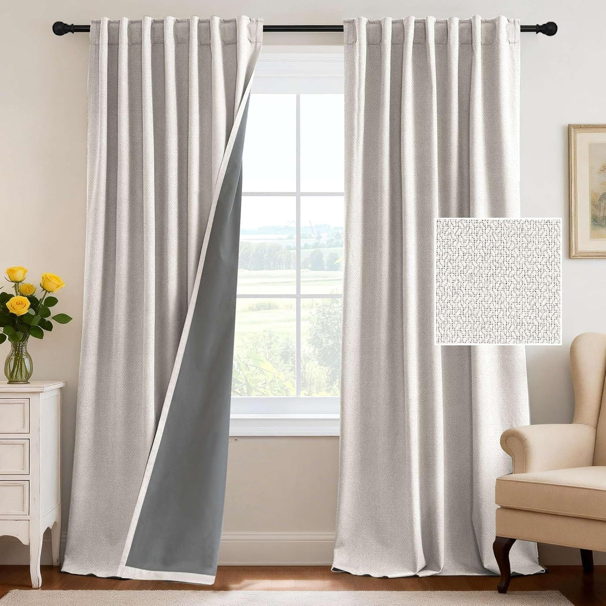 H.VERSAILTEX 100% Blackout Curtains Back Tab Full Light Blocking Thermal Insulated 2 Panels