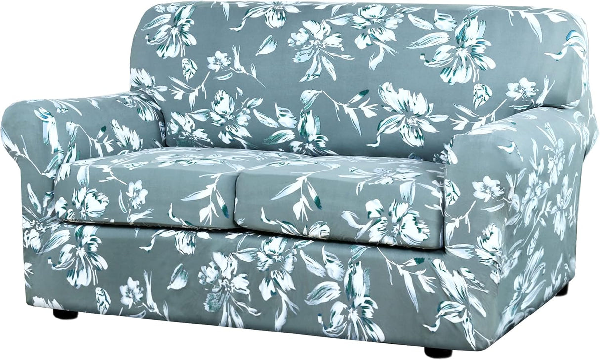 H.VERSAILTEX Super Stretch 3 Pieces Sofa Covers for 2 Cushion Couch Covers Sofa Slipcovers Feature Soft Thick Bouncy Modern Style with Individual Cushion Covers Pet Friendly - Loveseat, Aqua
