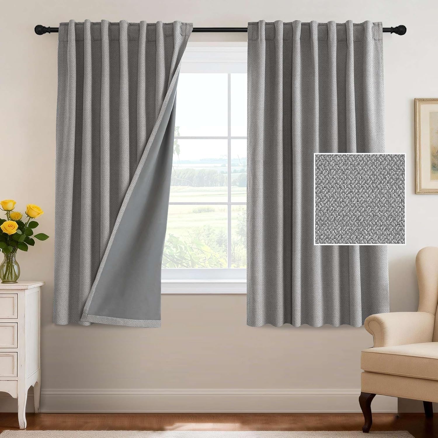 H.VERSAILTEX 100% Blackout Curtains Back Tab Full Light Blocking Thermal Insulated 2 Panels