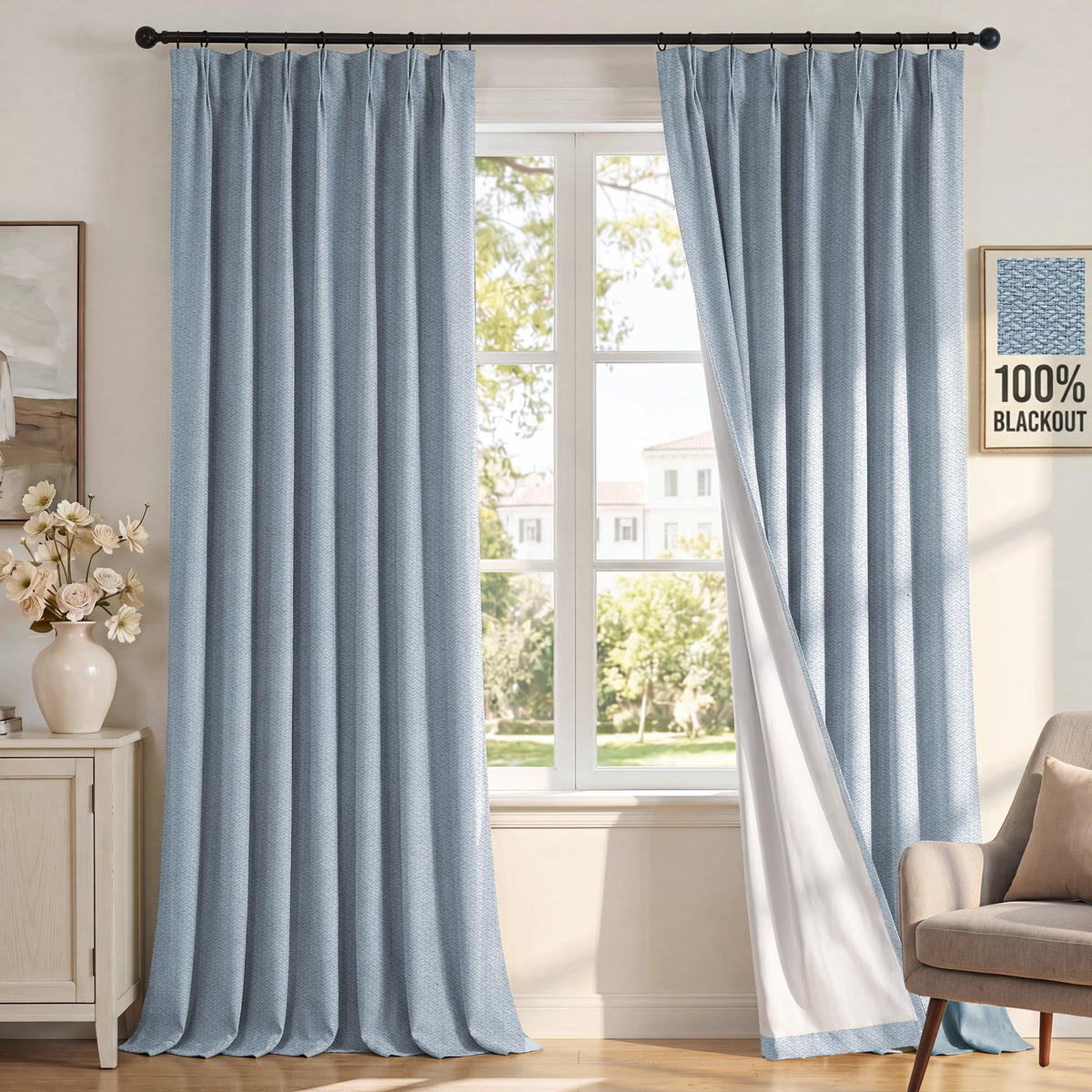 H.VERSAILTEX Ivory Pinch Pleated 100% Blackout Curtains 84 Inches Long
