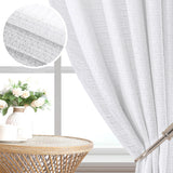 H.VERSAILTEX Boho Linen Curtains for Living Room Linen Textured Bedroom Curtain Light Filtering Back Tab, 52 x 84 inches Long, White, Set of 2 Panels