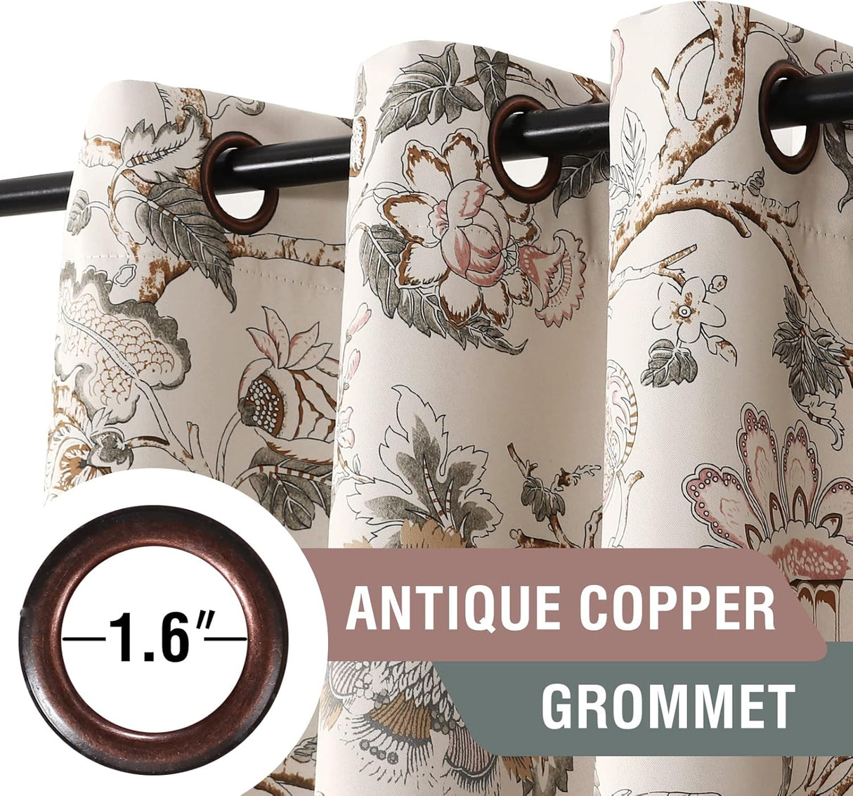 H.VERSAILTEX Floral Blackout Curtains for Living Room Thermal Insulated Grommet Drapes