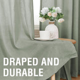 H.VERSAILTEX Natural Linen Curtains 63 inches Long for Living Room 2 Panels Back Tab Loop Pocket Textured Light Filtering Semi Sheer Curtains Rustic Farmhouse Boho Curtain for Bedroom, Sea Grass