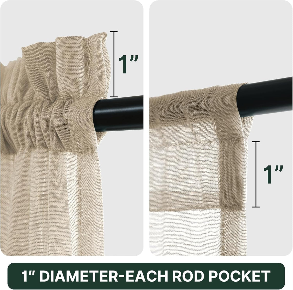 H.VERSAILTEX Linen French Door Curtains Semi Sheer Light Reducing Privacy Doors Window Cover with Tieback | Rod Pocket 1 Panel Door Shades for Glass Living Room Doorways,52" W x 72" L,Linen