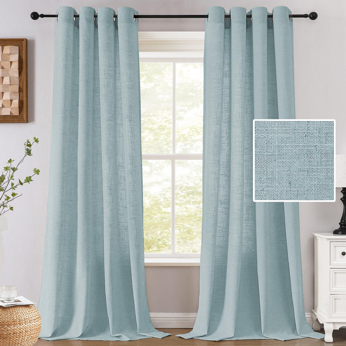 H.VERSAILTEX Light Filtering Linen Curtains 84 Inch for Bedroom, Pale Oak