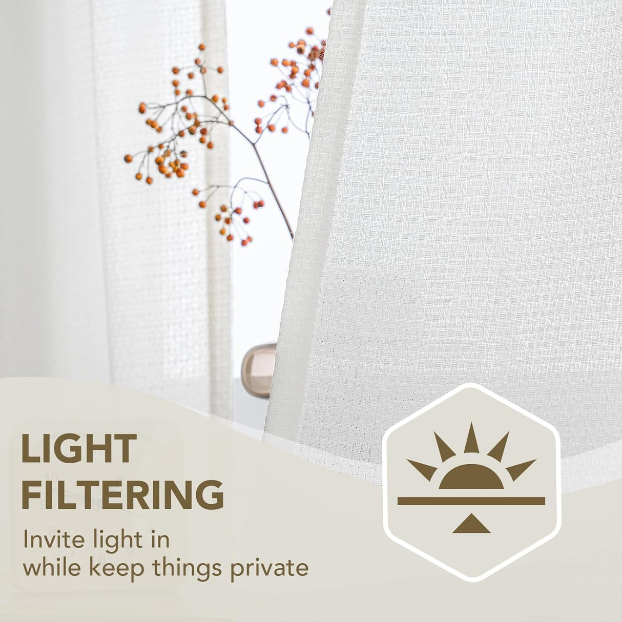 H.VERSAILTEX Boho Linen Curtains for Living Room Linen Textured Bedroom Curtain Light Filtering Back Tab, 52 x 84 inches Long, White, Set of 2 Panels