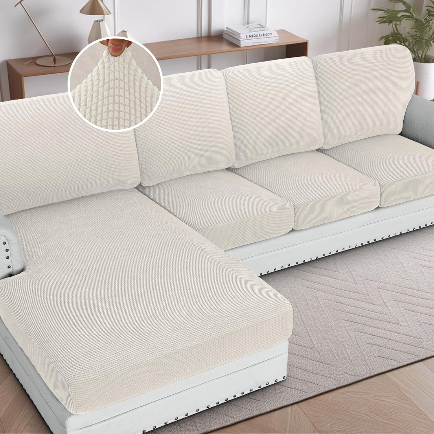 H.VERSAILTEX Sectional Couch Covers 1 Piece Chaise Slipcover L Shape Separate Cushion Couch Cover for Both Left/Right Sectional Couch