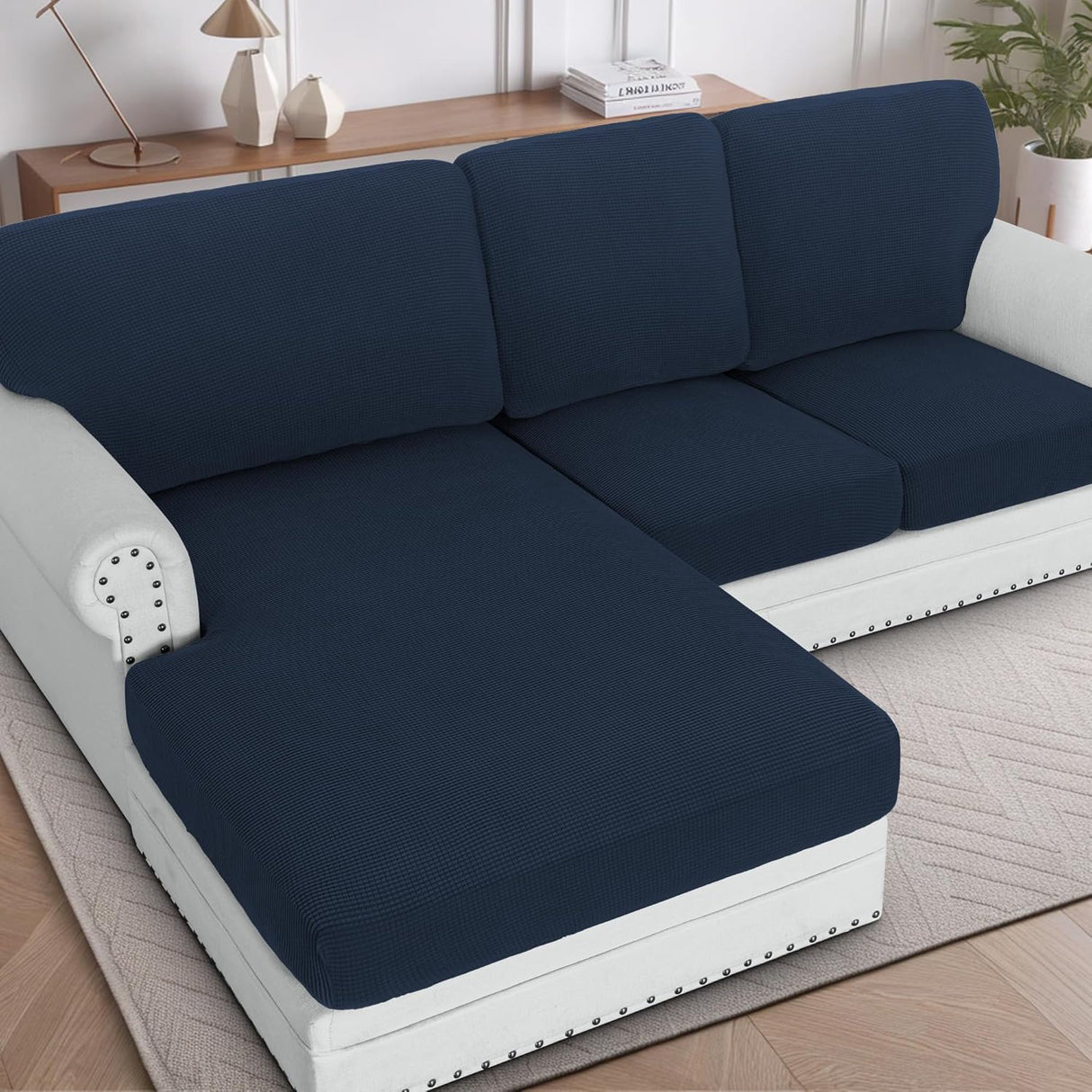 H.VERSAILTEX Sectional Couch Covers 1 Piece Chaise Slipcover L Shape Separate Cushion Couch Cover for Both Left/Right Sectional Couch