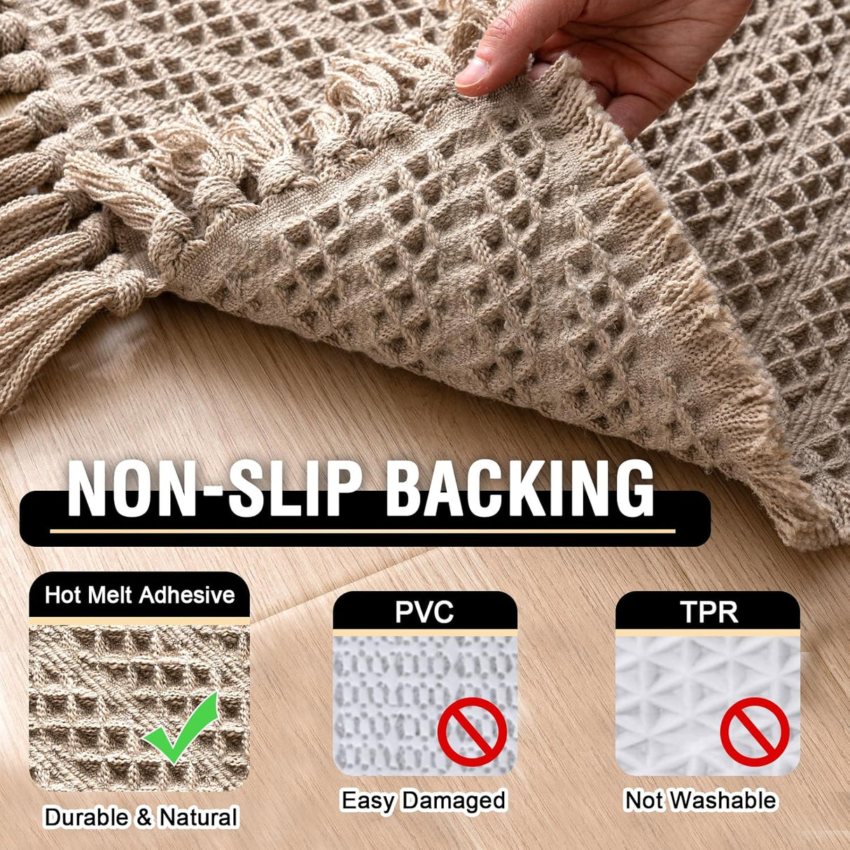 H.VERSAILTEX Waffle Boho Bath Mat – Super Absorbent, Non-Slip & Quick Dry
