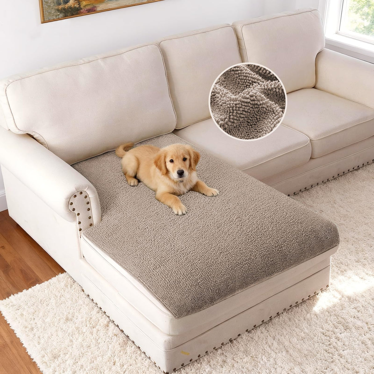 H.VERSAILTEX Non Slip Pet Couch Cover Chenille Dog Bed Protector Thick Soft Sofa Slipcover Pet Friendly Washable Couch Cushion Covers for Pets (30" x 53", Sage)