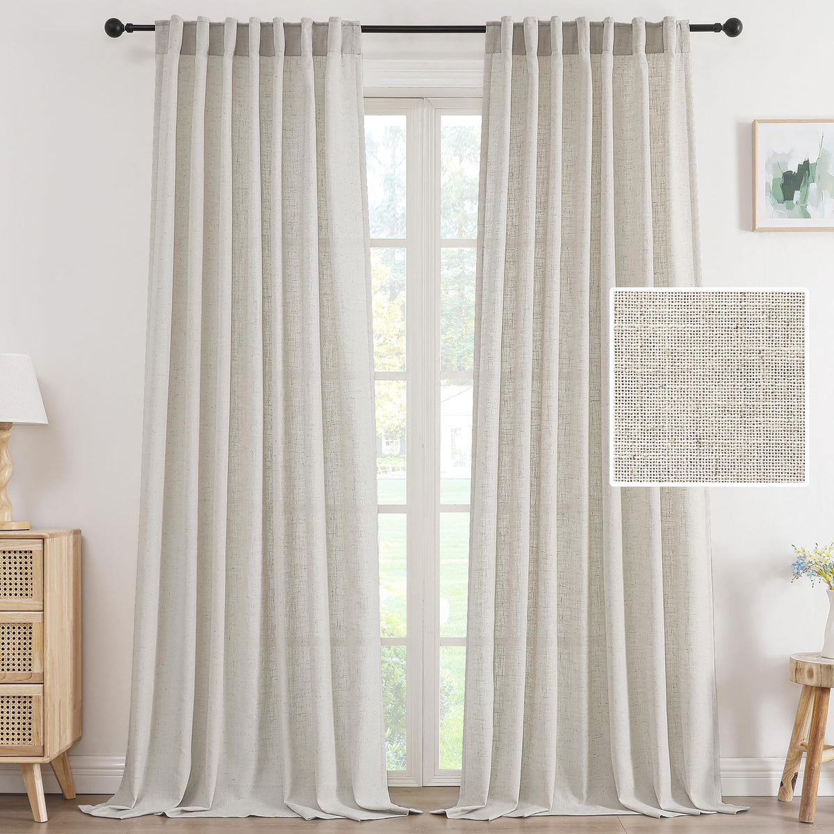 H.VERSAILTEX Linen Light Filtering Curtains 84 Inch for Living Room, Linen