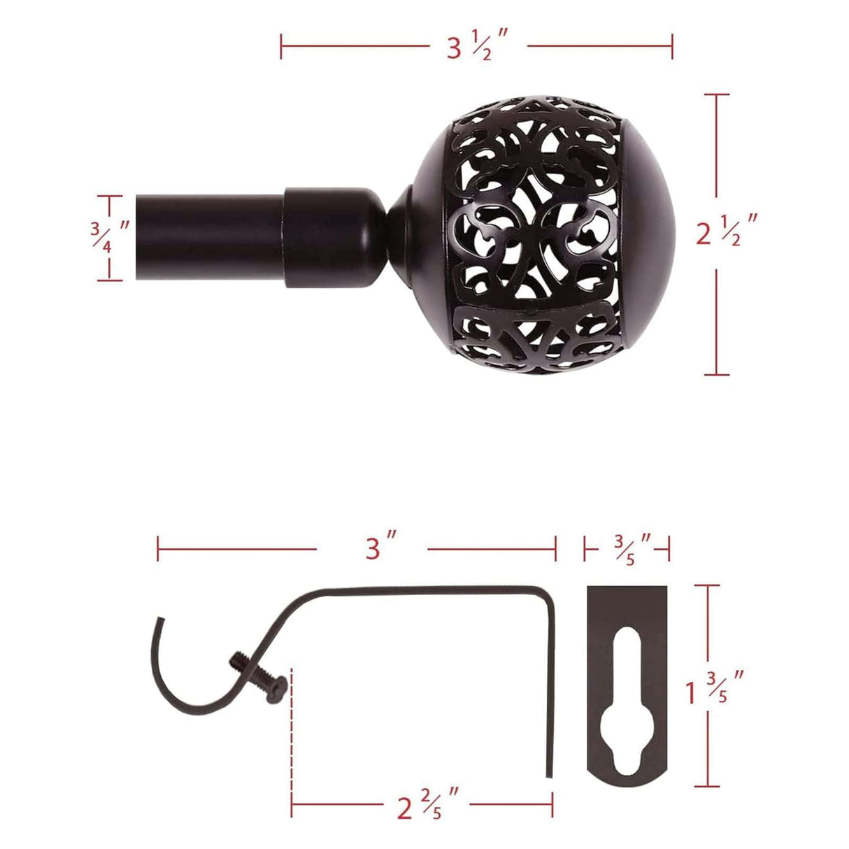 H.VERSAILTEX Single Retractable Curtain Rod, 0.75 Inc Diameter, Bronze, Ball Finial, Adjustable 48-84 Inches