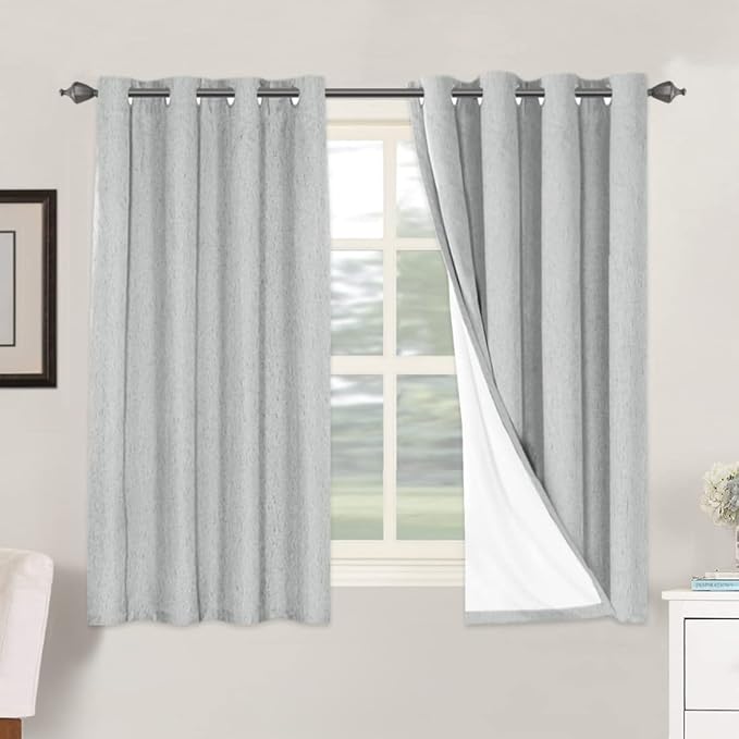 Linen Blackout Thermal Insulated  White Liner Grommet Top Curtains