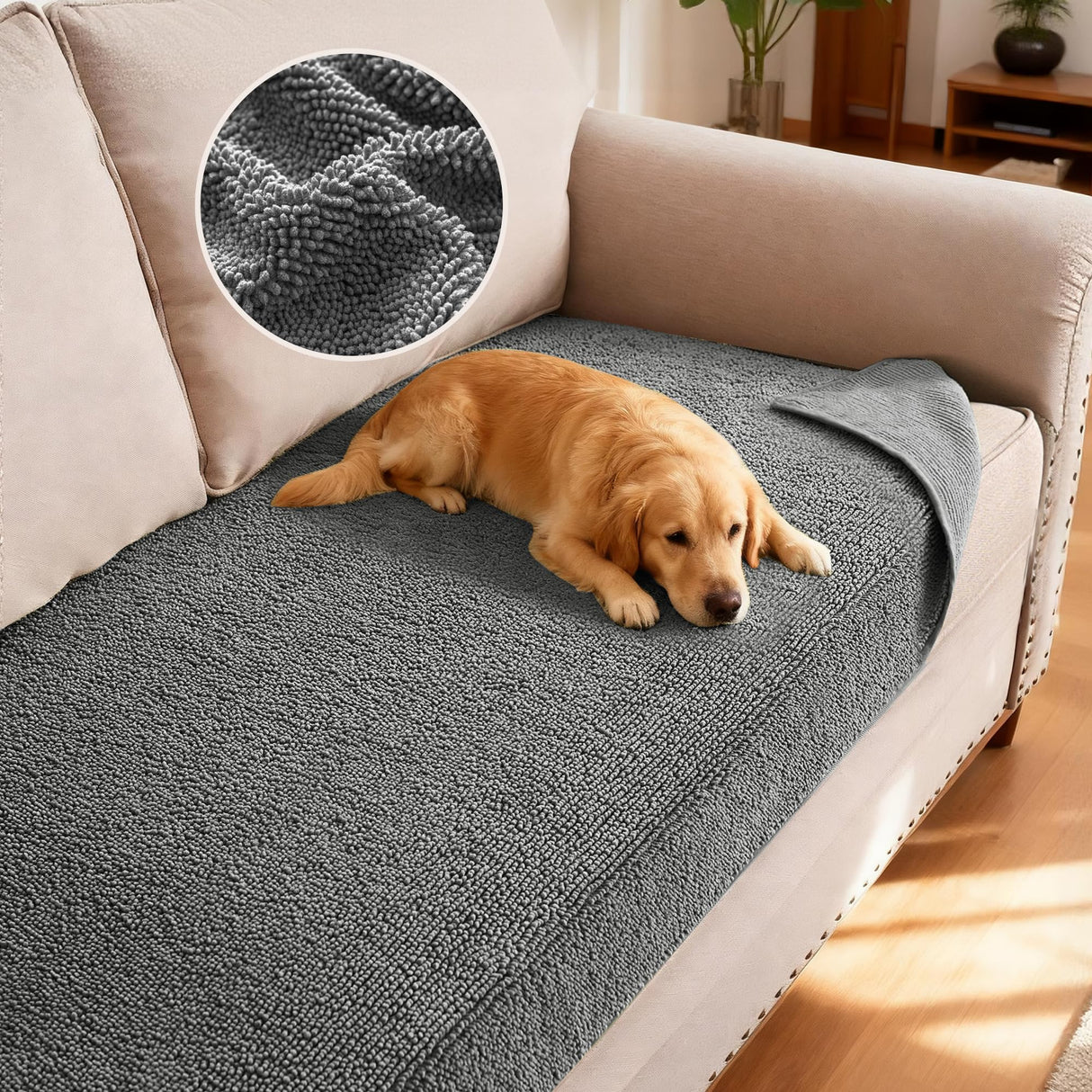 H.VERSAILTEX Non Slip Pet Couch Cover Chenille Dog Bed Protector Thick Soft Sofa Slipcover Pet Friendly Washable Couch Cushion Covers for Pets (30" x 53", Sage)