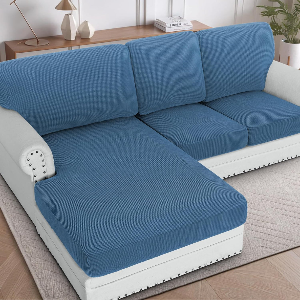 H.VERSAILTEX Sectional Couch Covers 1 Piece Chaise Slipcover L Shape Separate Cushion Couch Cover for Both Left/Right Sectional Couch