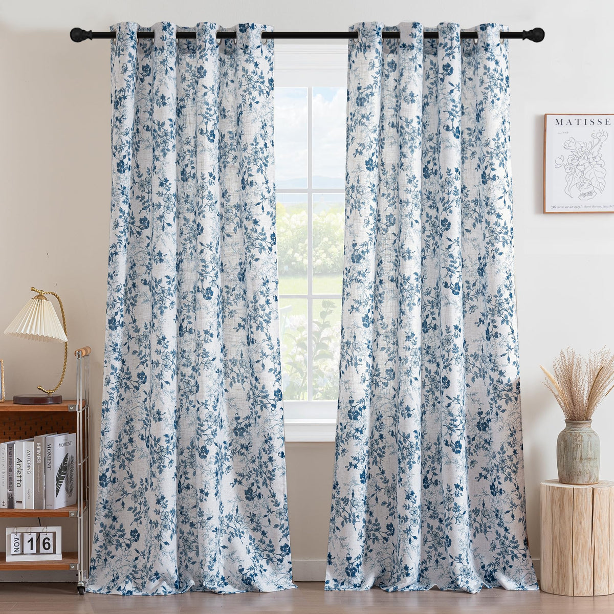 H.VERSAILTEX Linen Blend Curtains for Living Room Printed Floral Curtain Grommet Farmhouse Flower Patterned Drapes Window Treatment Panels Set of 2 Panels, 52" W x 84" L, Belinna Floral - Orange