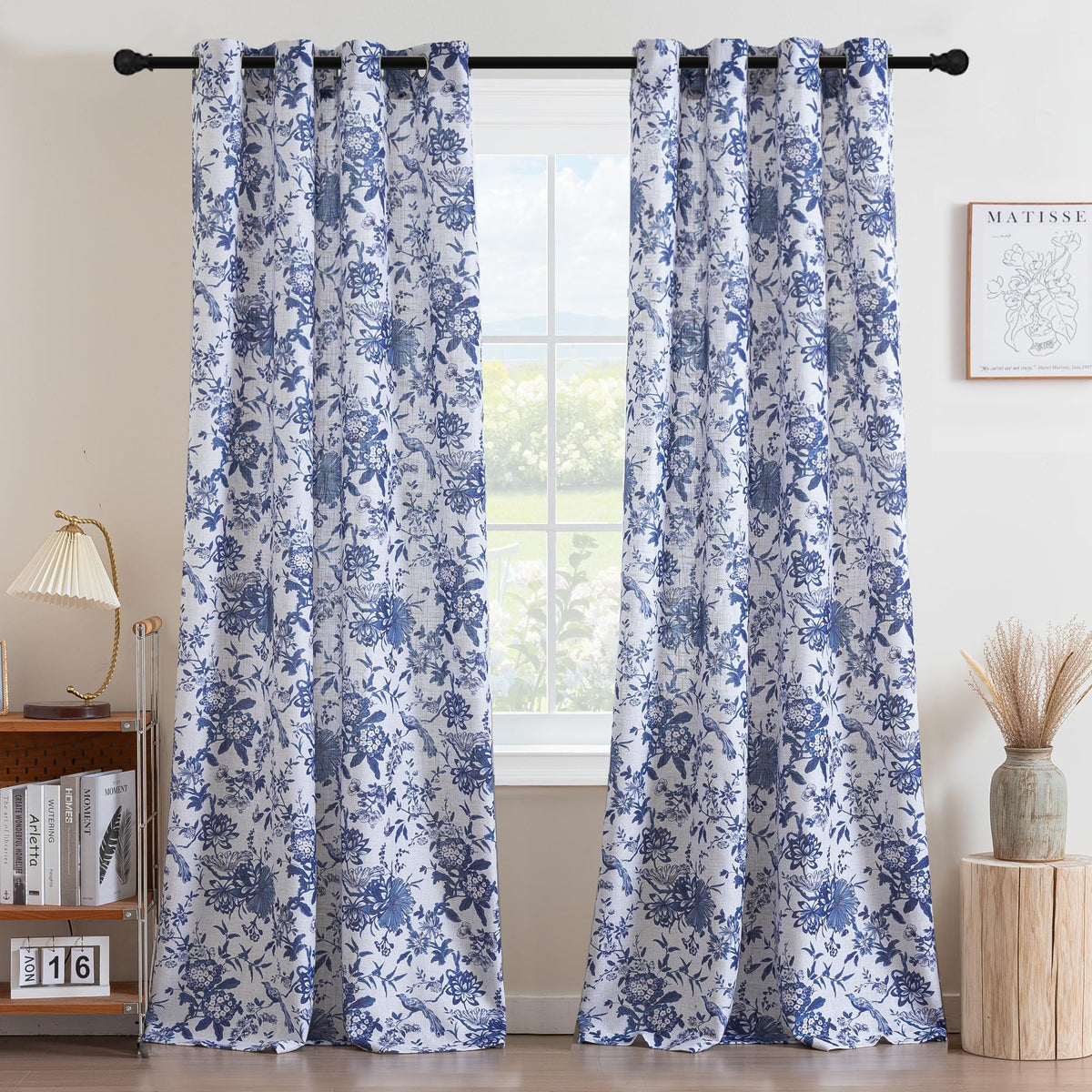H.VERSAILTEX Linen Blend Curtains for Living Room Printed Floral Curtain Grommet Farmhouse Flower Patterned Drapes Window Treatment Panels Set of 2 Panels, 52" W x 84" L, Iberra Sesame - Taupe