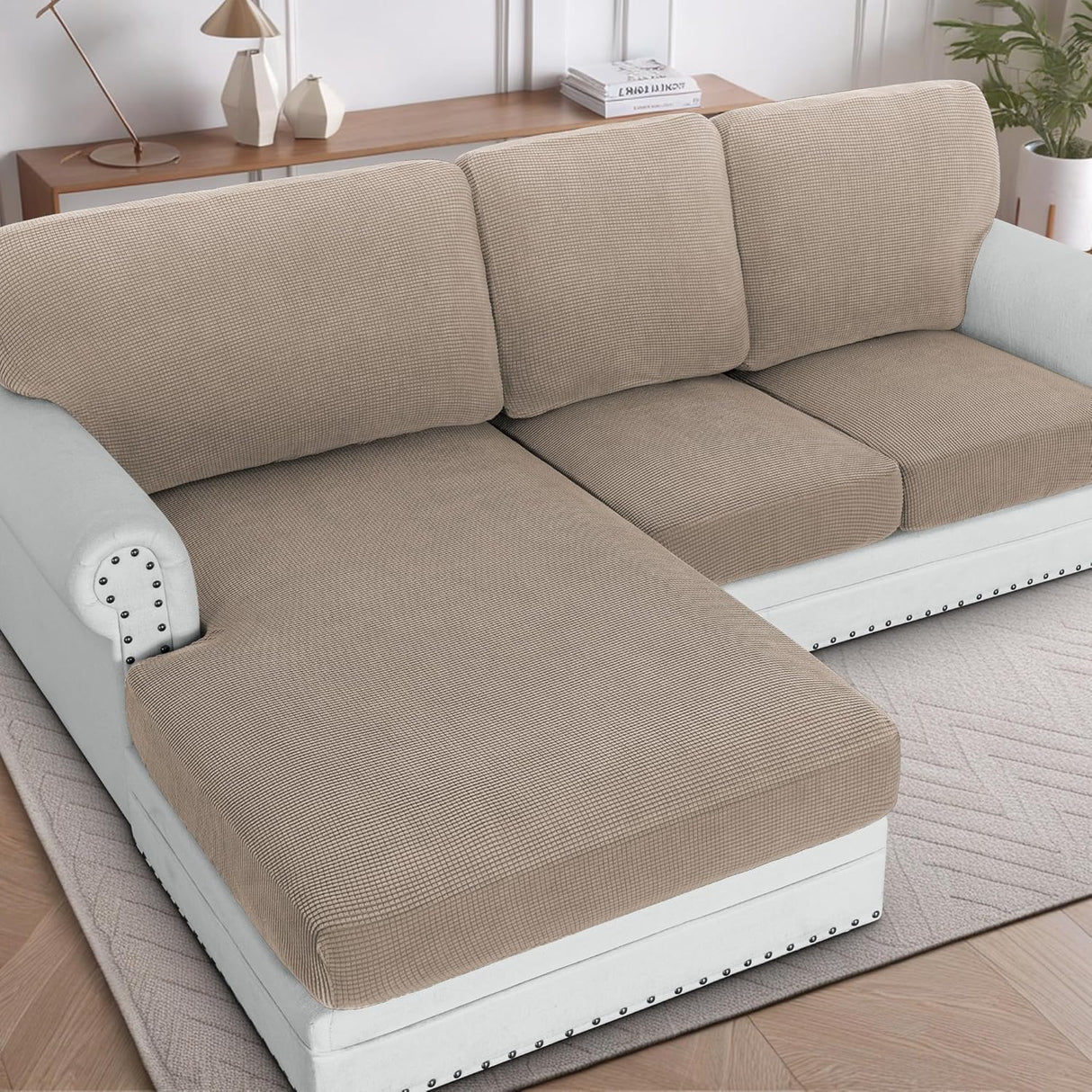 H.VERSAILTEX Sectional Couch Covers 1 Piece Chaise Slipcover L Shape Separate Cushion Couch Cover for Both Left/Right Sectional Couch