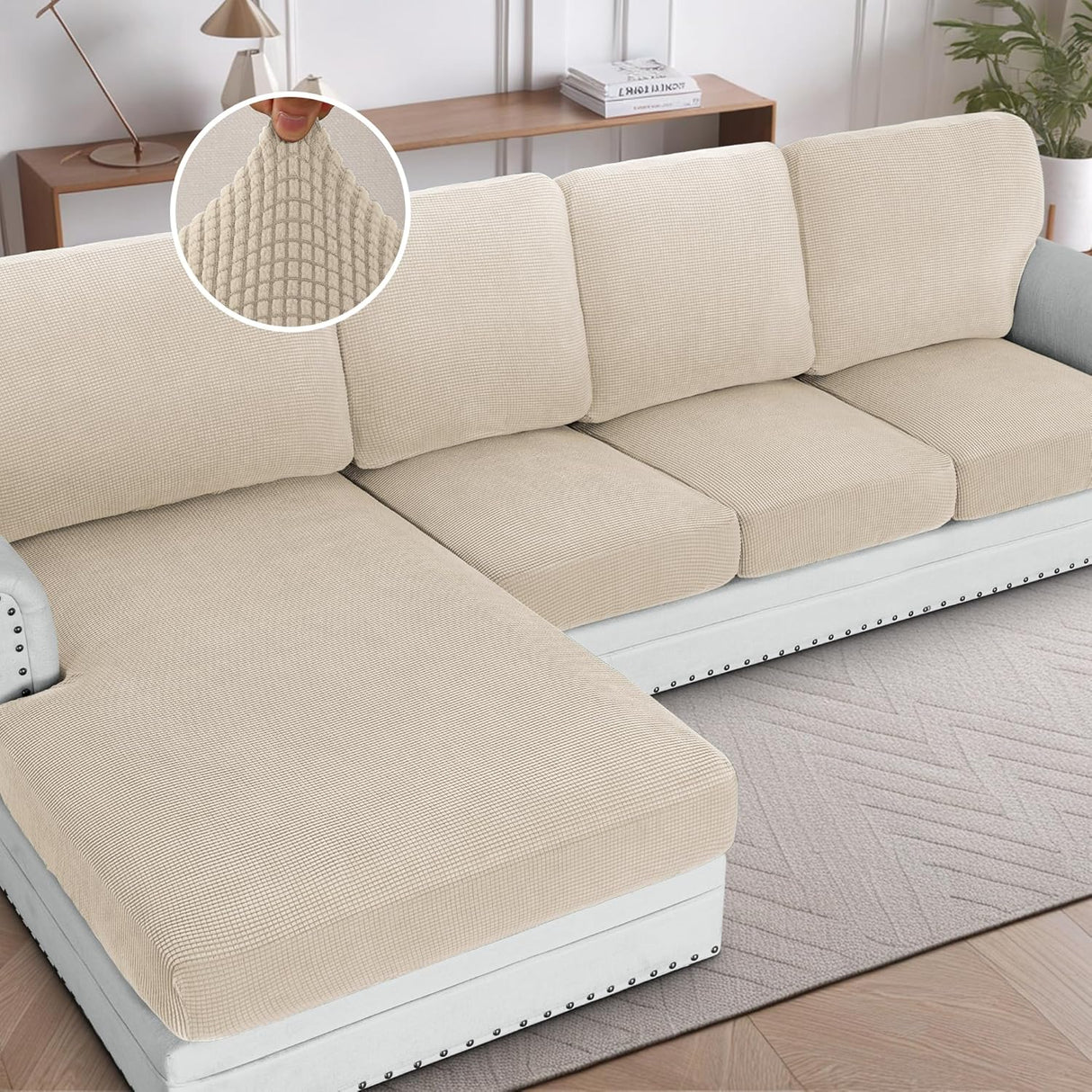 H.VERSAILTEX Sectional Couch Covers 1 Piece Chaise Slipcover L Shape Separate Cushion Couch Cover for Both Left/Right Sectional Couch