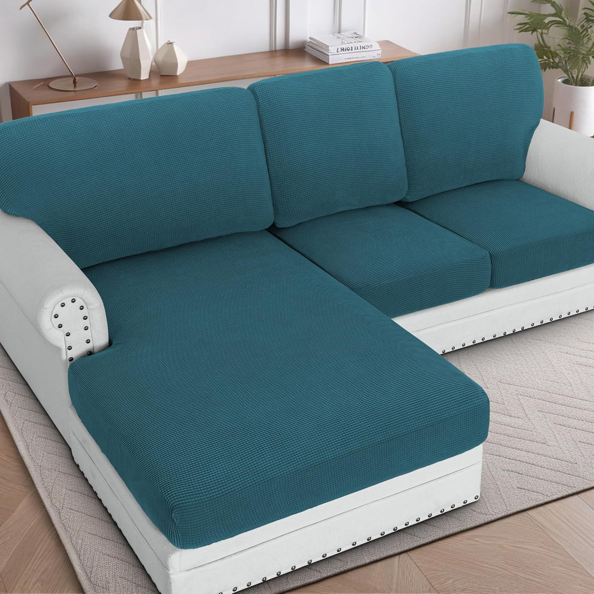H.VERSAILTEX Sectional Couch Covers 1 Piece Chaise Slipcover L Shape Separate Cushion Couch Cover for Both Left/Right Sectional Couch