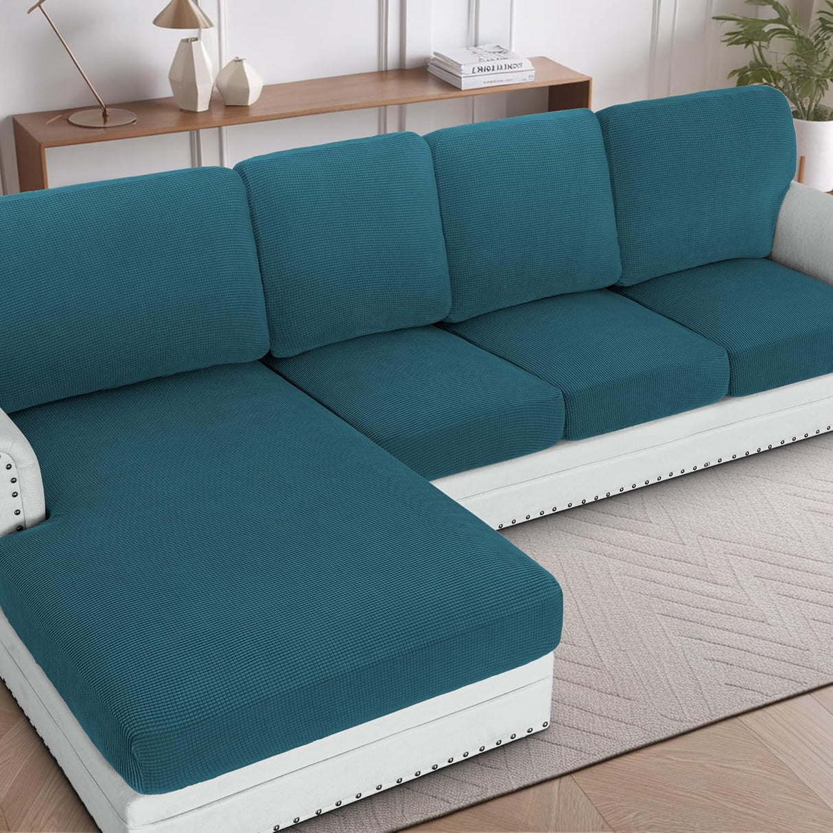 H.VERSAILTEX Sectional Couch Covers 1 Piece Chaise Slipcover L Shape Separate Cushion Couch Cover for Both Left/Right Sectional Couch