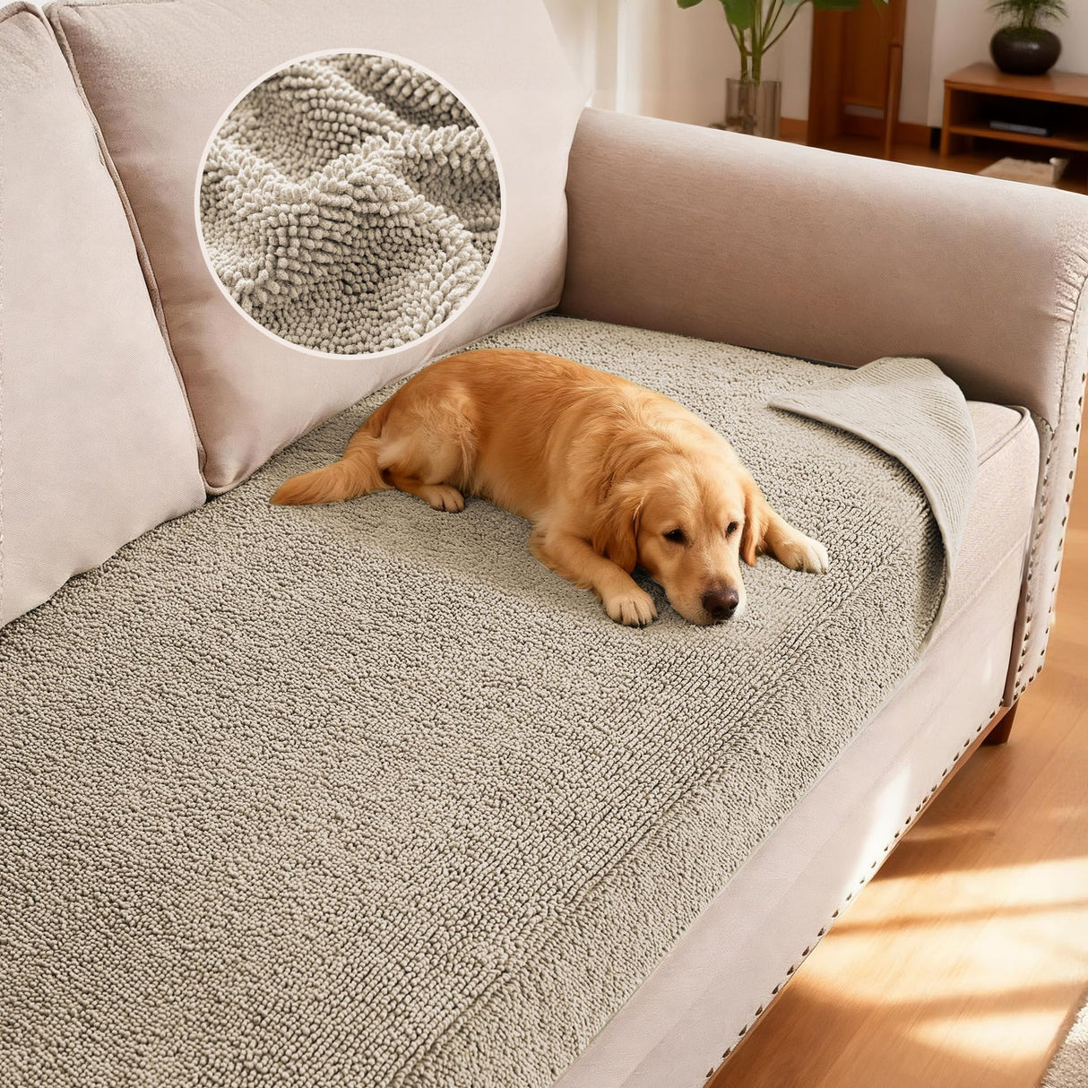 H.VERSAILTEX Non Slip Pet Couch Cover Chenille Dog Bed Protector Thick Soft Sofa Slipcover Pet Friendly Washable Couch Cushion Covers for Pets (30" x 53", Sage)