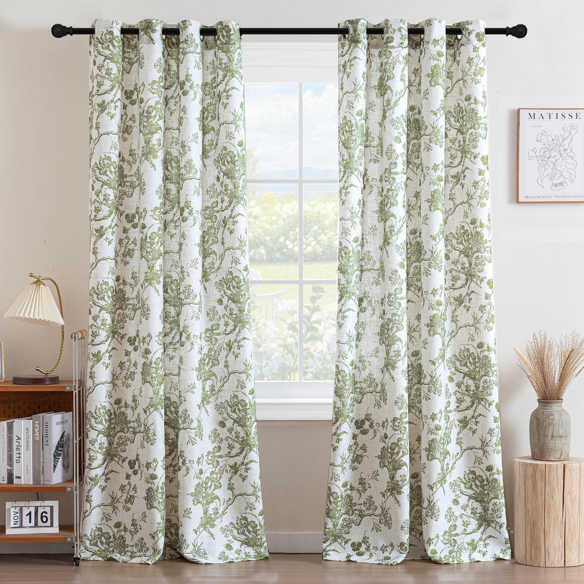 H.VERSAILTEX Linen Blend Curtains for Living Room Printed Floral Curtain Grommet Farmhouse Flower Patterned Drapes Window Treatment Panels Set of 2 Panels, 52" W x 63" L, Retro Floral - Brown