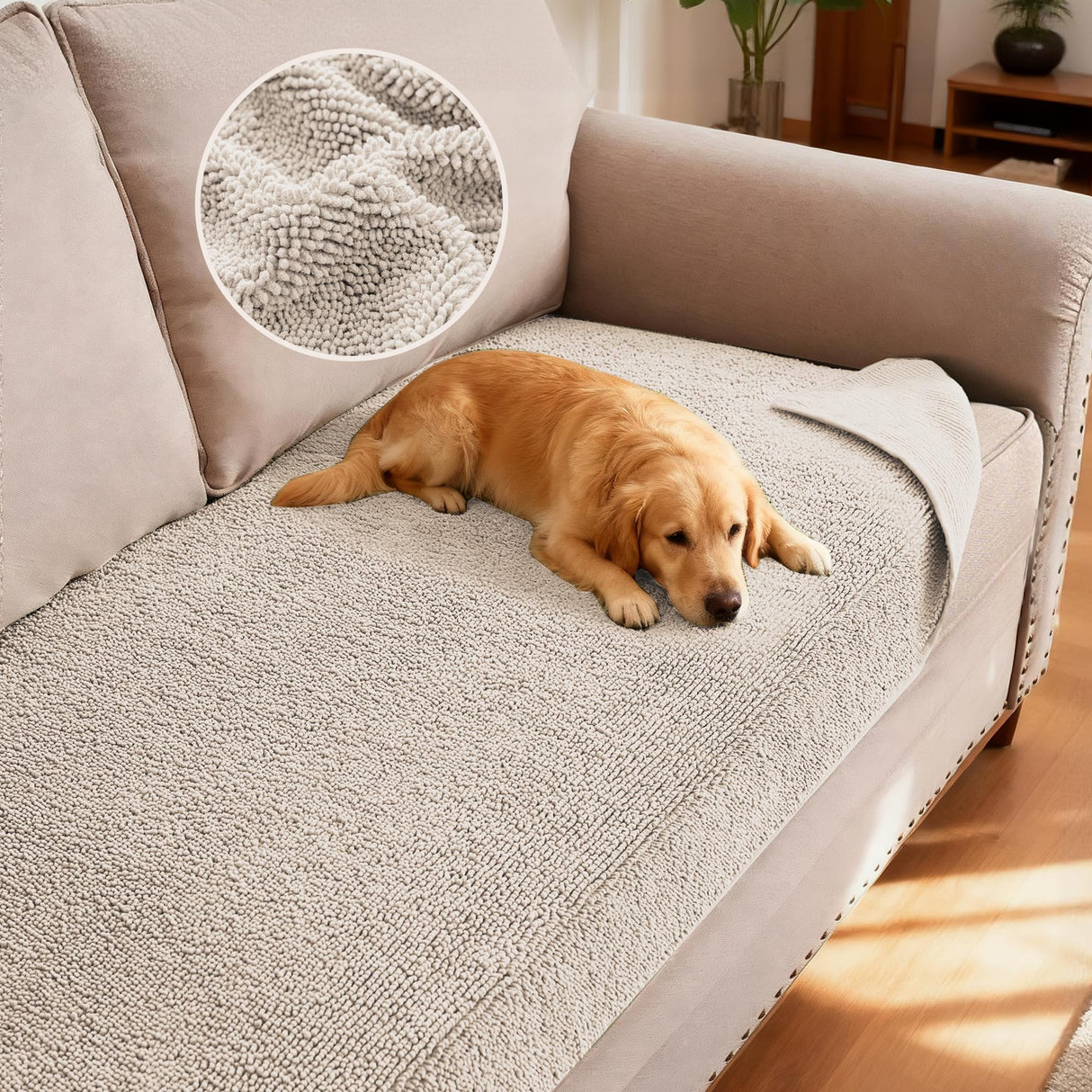 H.VERSAILTEX Non Slip Pet Couch Cover Chenille Dog Bed Protector Thick Soft Sofa Slipcover Pet Friendly Washable Couch Cushion Covers for Pets (30" x 53", Sage)