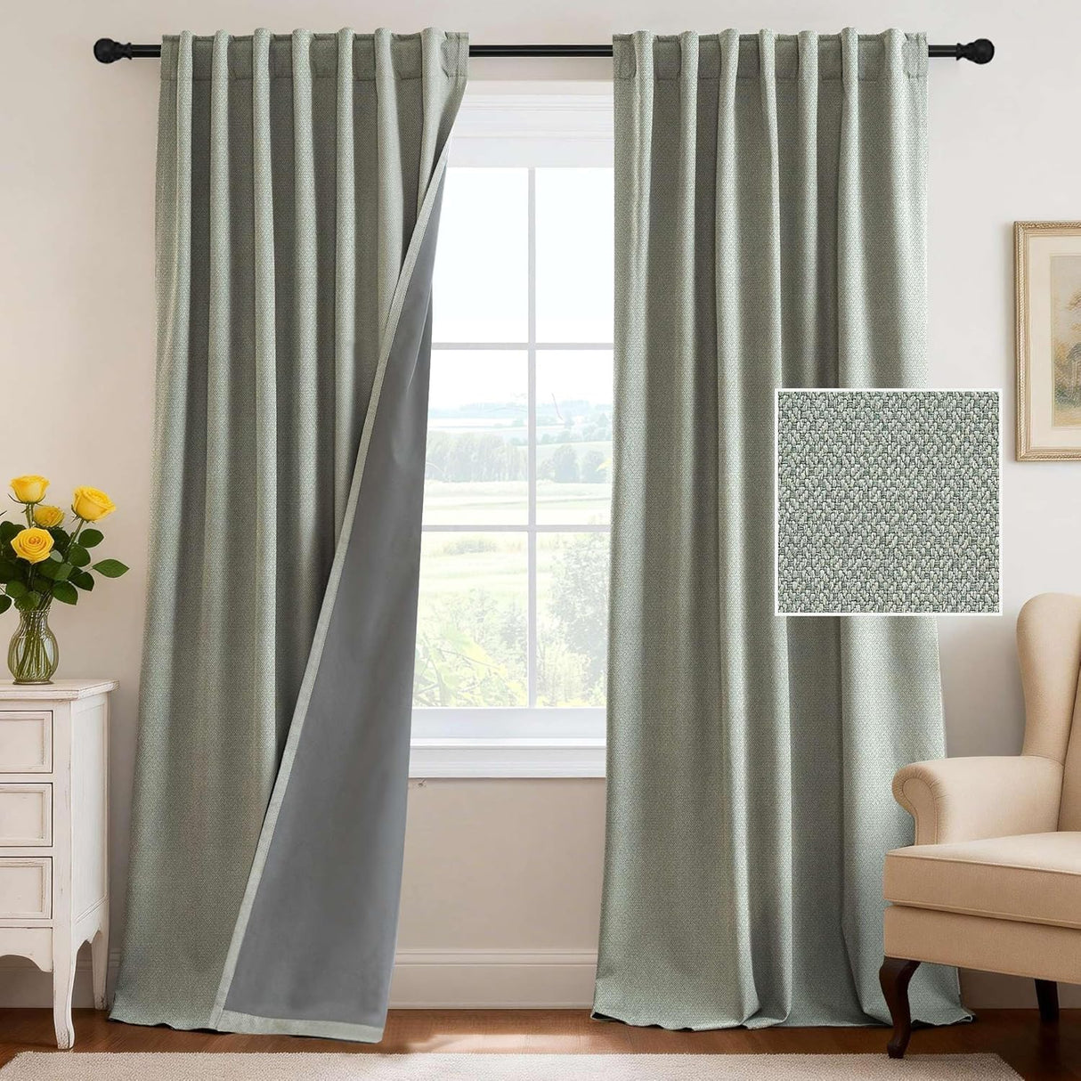 H.VERSAILTEX 100% Blackout Curtains Back Tab Full Light Blocking Thermal Insulated 2 Panels