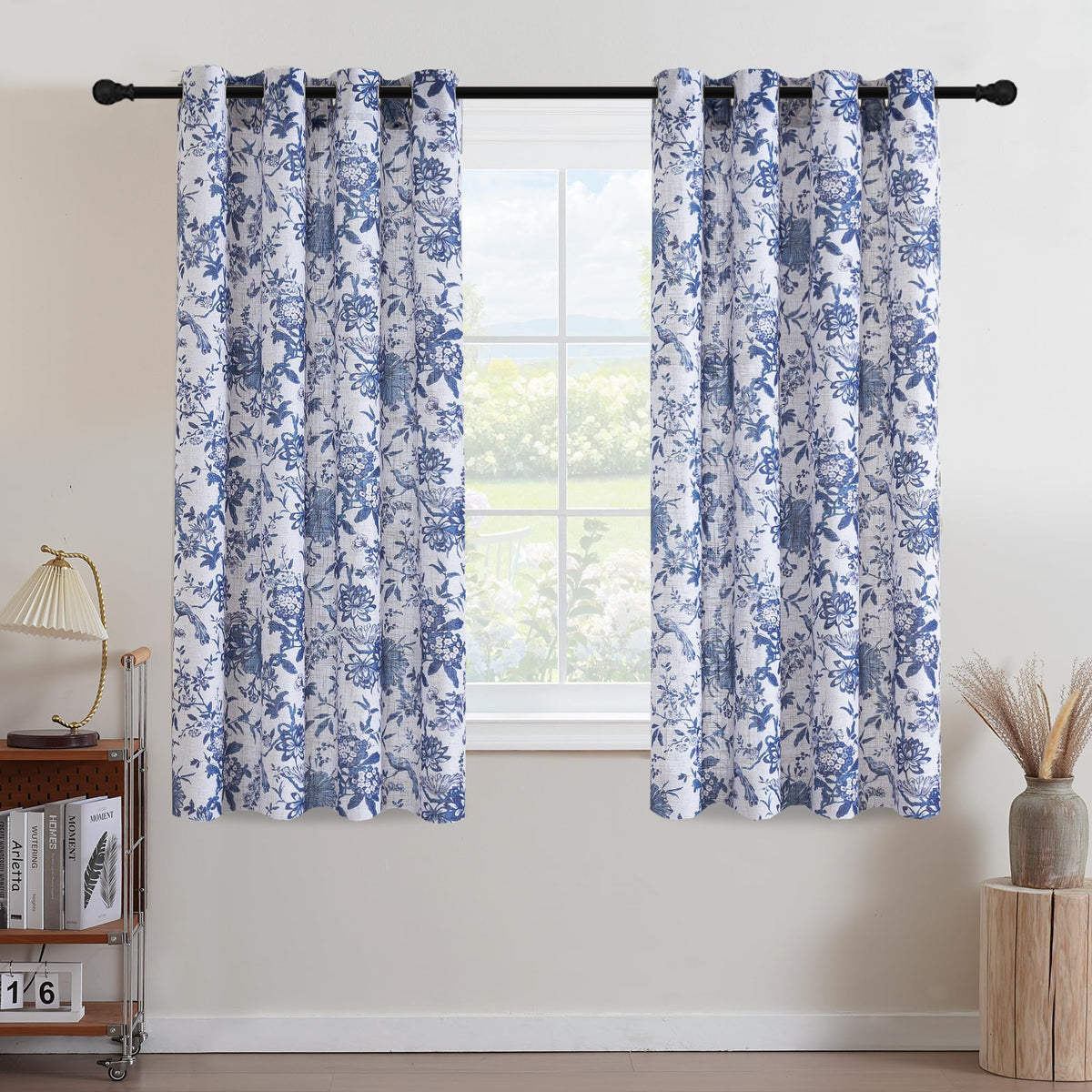H.VERSAILTEX Linen Blend Curtains for Living Room Printed Floral Curtain Grommet Farmhouse Flower Patterned Drapes Window Treatment Panels Set of 2 Panels, 52" W x 84" L, Belinna Floral - Orange