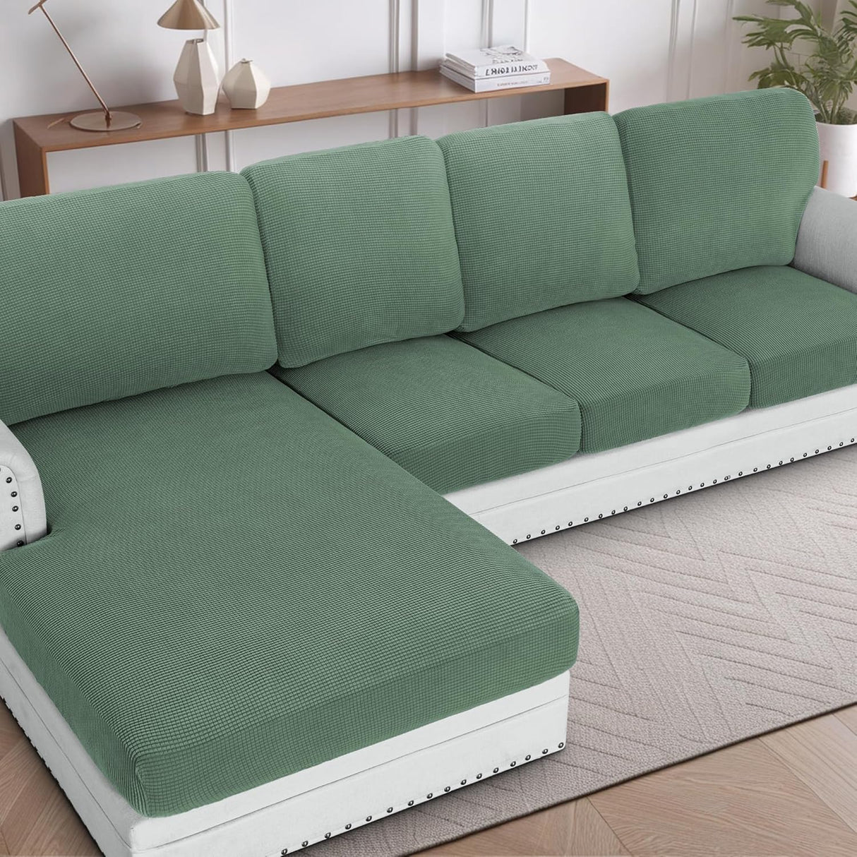 H.VERSAILTEX Sectional Couch Covers 1 Piece Chaise Slipcover L Shape Separate Cushion Couch Cover for Both Left/Right Sectional Couch