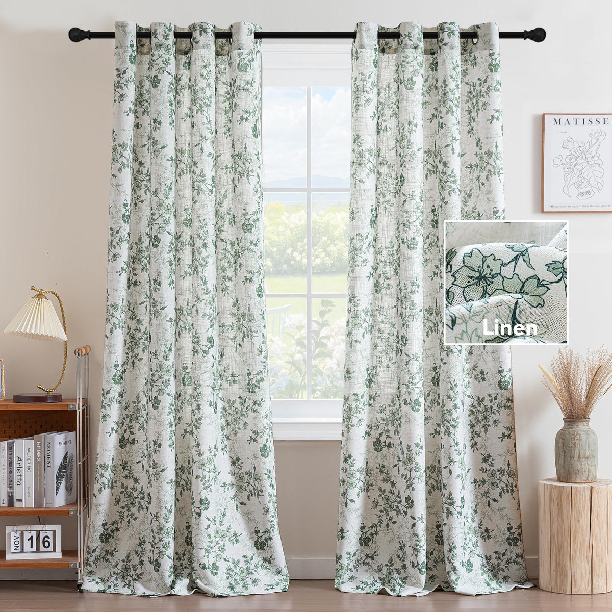 H.VERSAILTEX Linen Blend Curtains for Living Room Printed Floral Curtain Grommet Farmhouse Flower Patterned Drapes Window Treatment Panels Set of 2 Panels, 52" W x 84" L, Belinna Floral - Orange